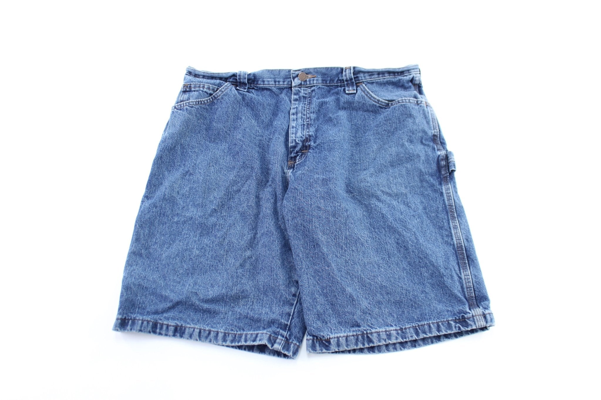 Wrangler Logo Patch Denim Carpenter Shorts - ThriftedThreads.com