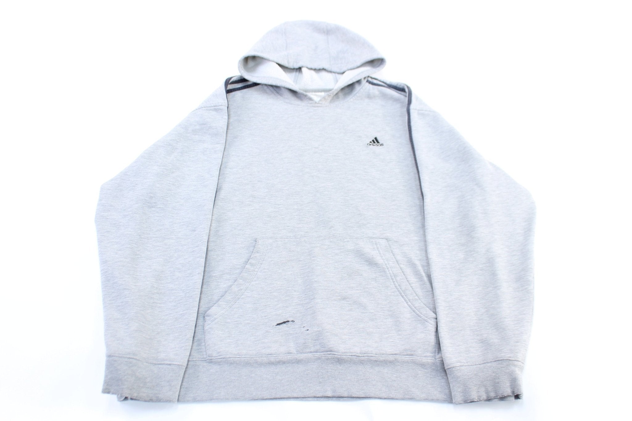 Y2K Adidas Embroidered Logo Grey & Black Striped Pullover Hoodie - Jackets - Thrifted Threads
