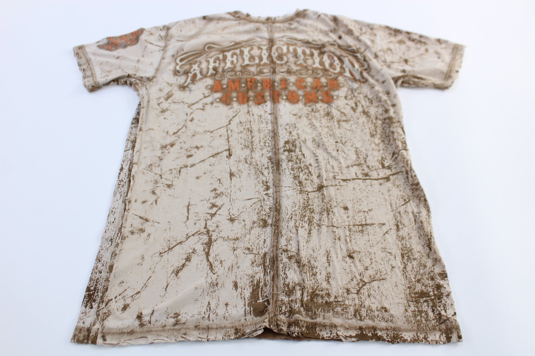 Y2K Affliction Live Fast American Customs Brown T-Shirt - ThriftedThreads.com