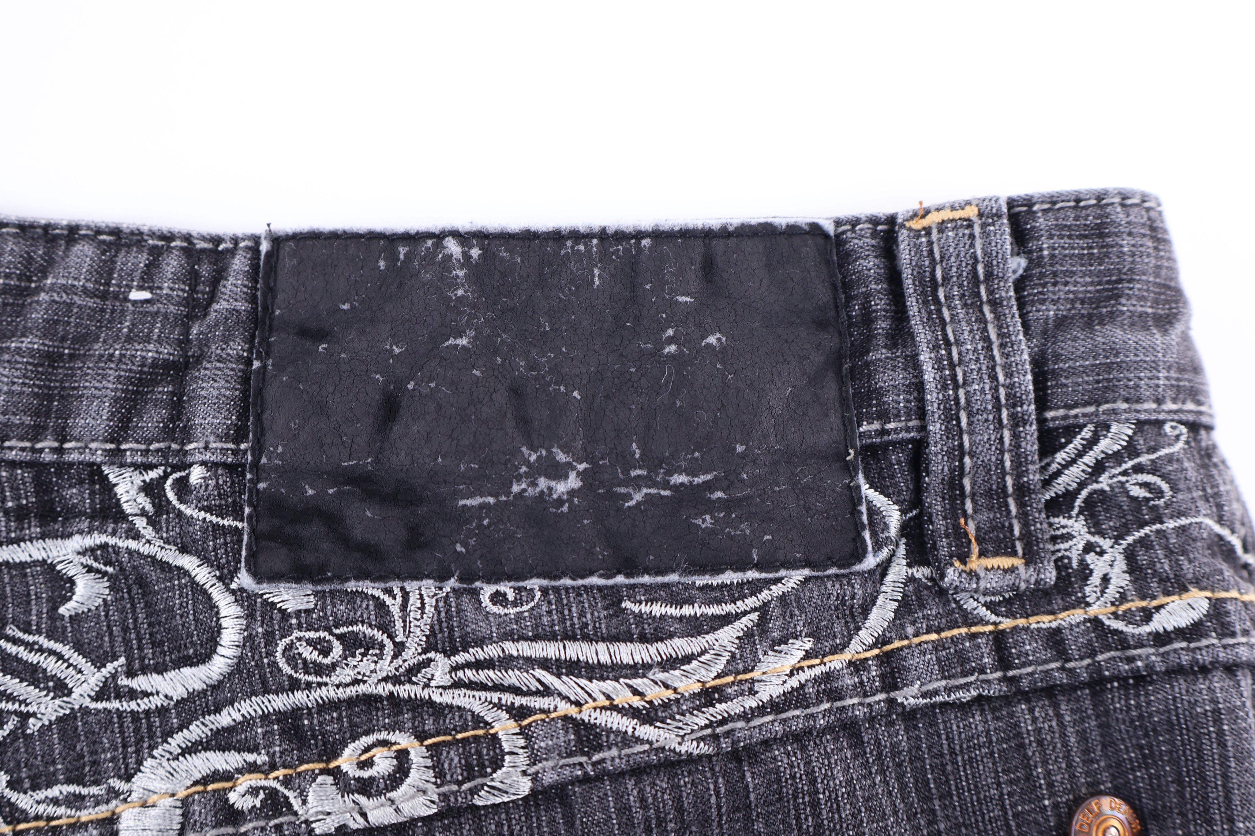 Y2K Delf Grey Embroidered Denim shorts - Pants/Shorts - Thrifted Threads