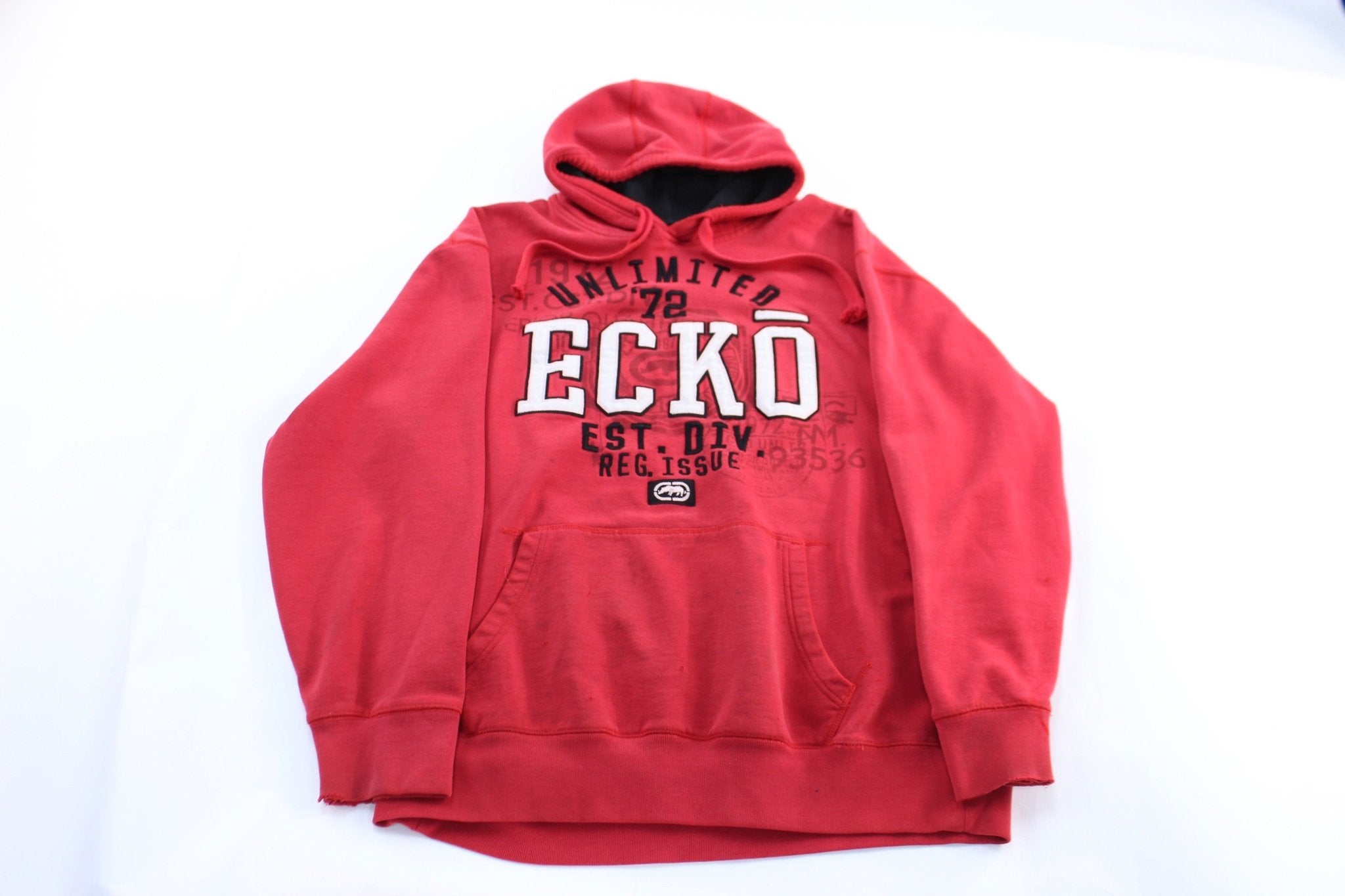 Y2K Ecko Unltd. Embroidered Red Pullover Hoodie - ThriftedThreads.com