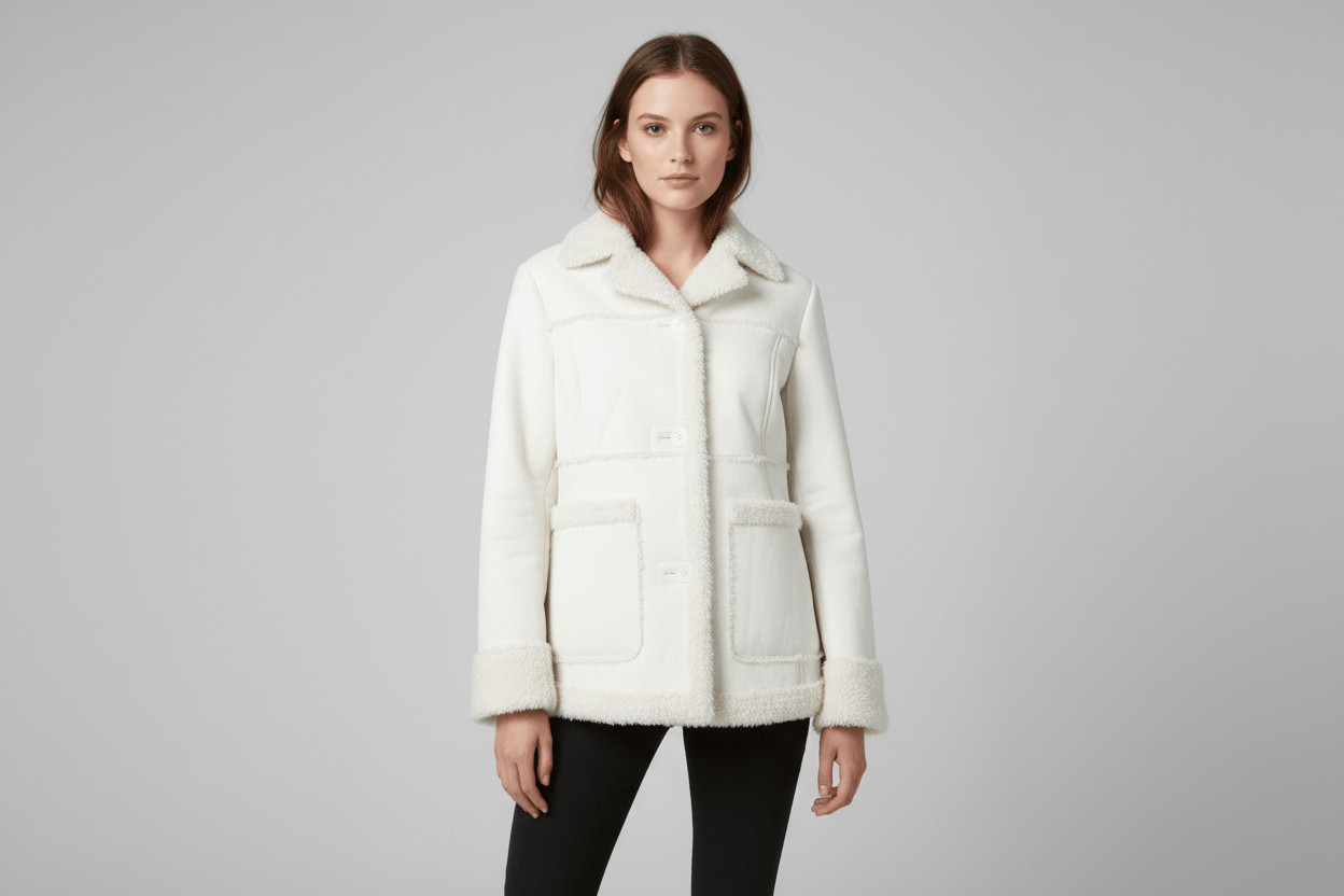 Y2K Mudd Fluffy White Suede Coat - ThriftedThreads.com