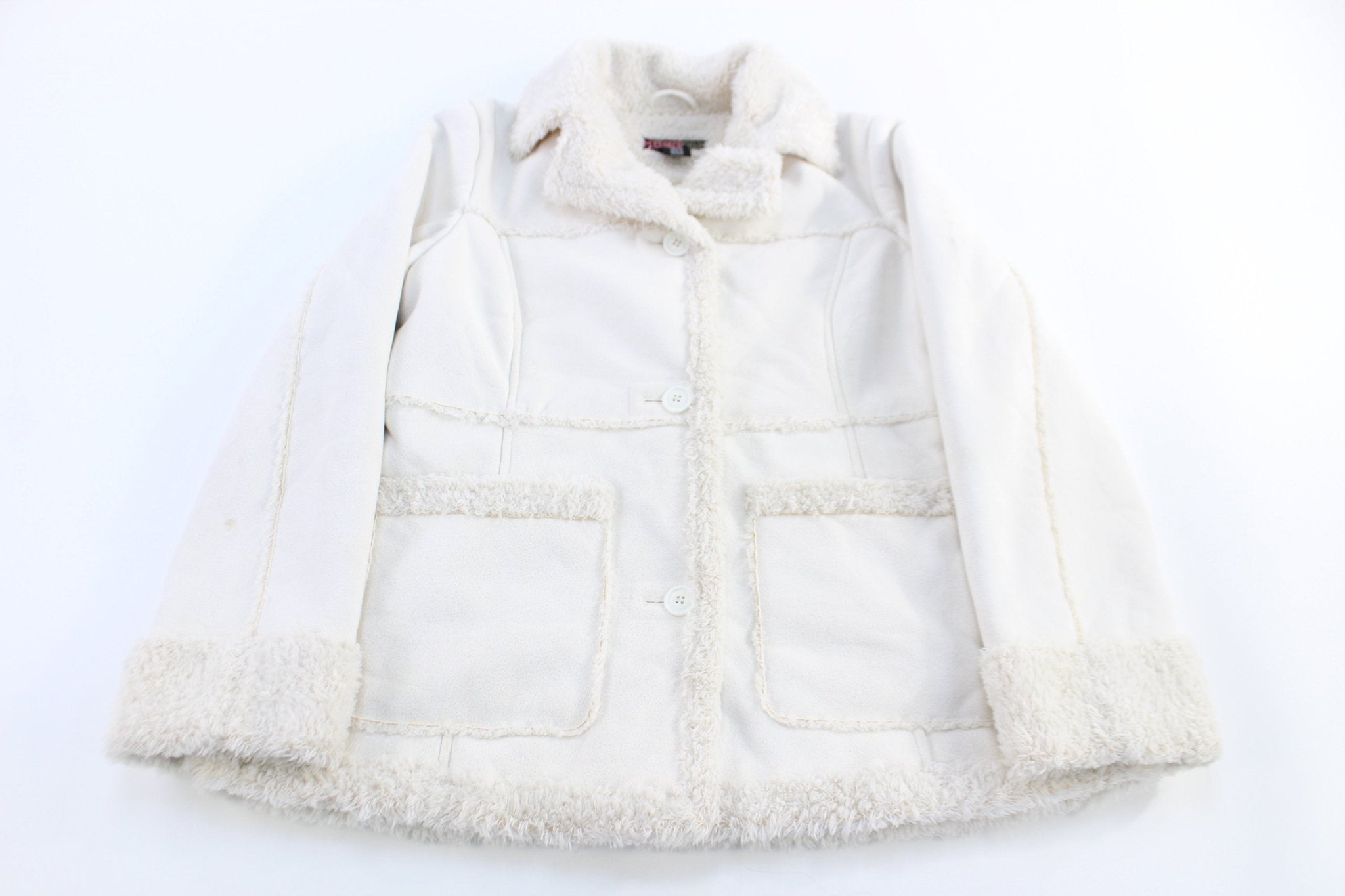 Y2K Mudd Fluffy White Suede Coat - Jacket - Thrifted Threads