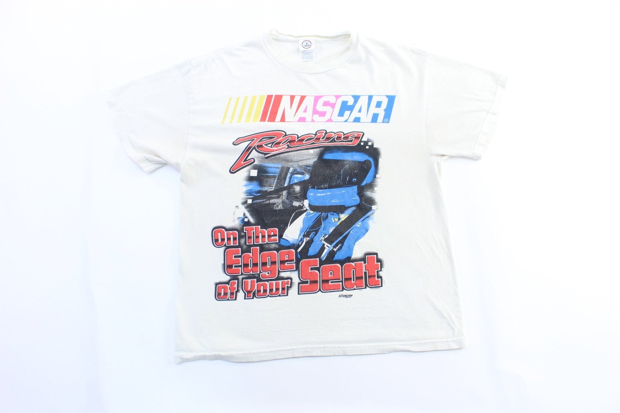 Y2K Nascar Racing On The Edge Of Your Seat Graphic T-Shirt - ThriftedThreads.com