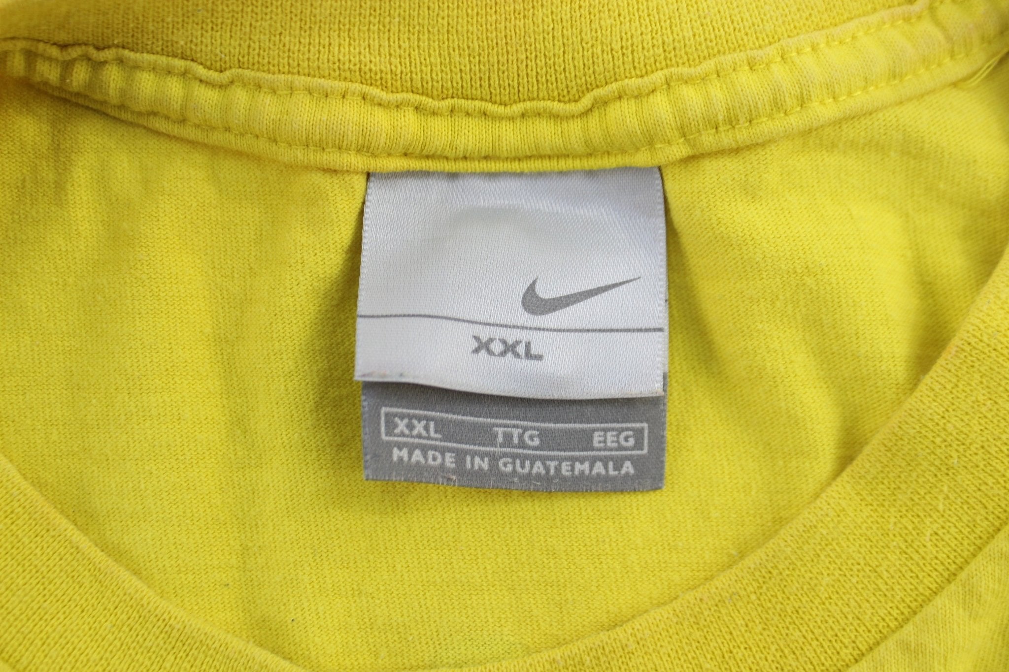 Y2K Nike Center Swoosh Logo Yellow Reach For The Prize T-Shirt - ThriftedThreads.com