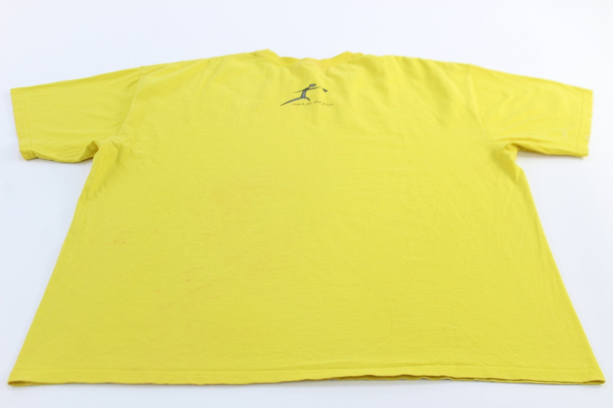 Y2K Nike Center Swoosh Logo Yellow Reach For The Prize T-Shirt - ThriftedThreads.com