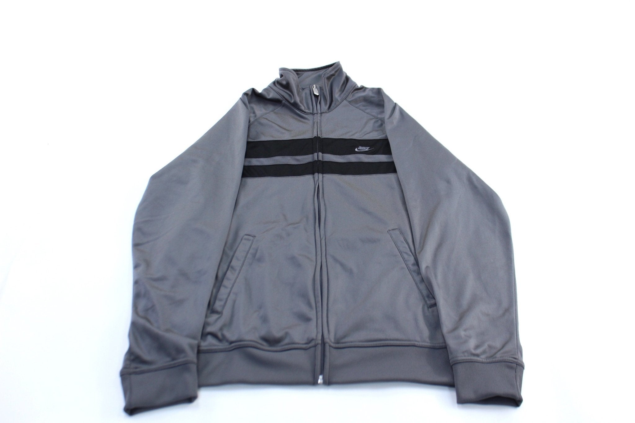 Y2K Nike Embroidered Logo Grey & Black Zip Up Jacket - Jacket - Thrifted Threads