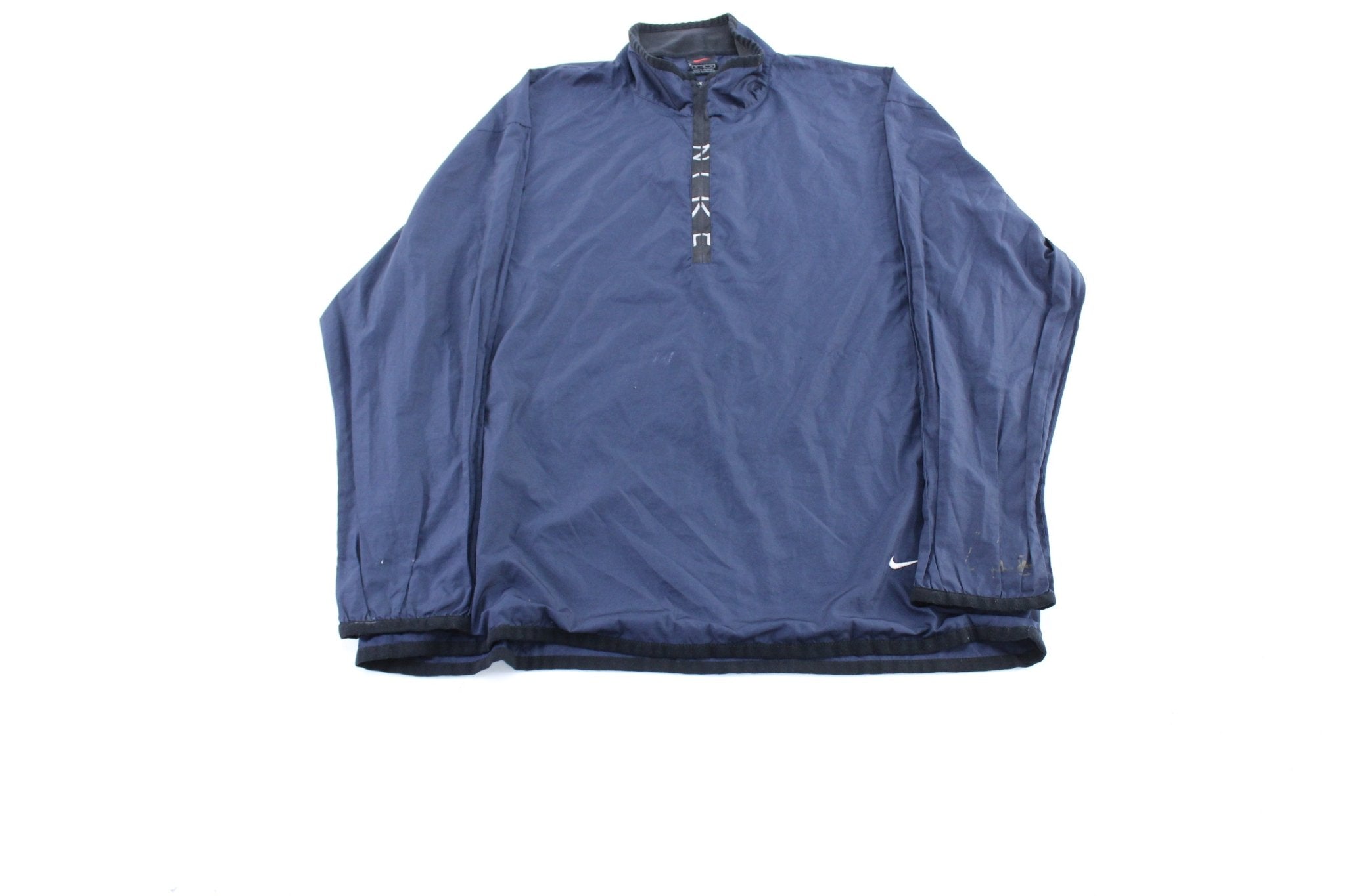 Y2K Nike Embroidered Logo Navy Blue & Black Pullover Jacket - ThriftedThreads.com