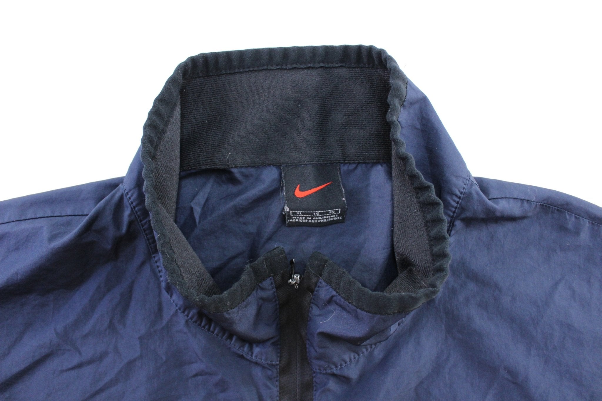 Y2K Nike Embroidered Logo Navy Blue & Black Pullover Jacket - ThriftedThreads.com