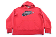 Y2K Nike Embroidered Logo Red Pullover Hoodie - ThriftedThreads.com