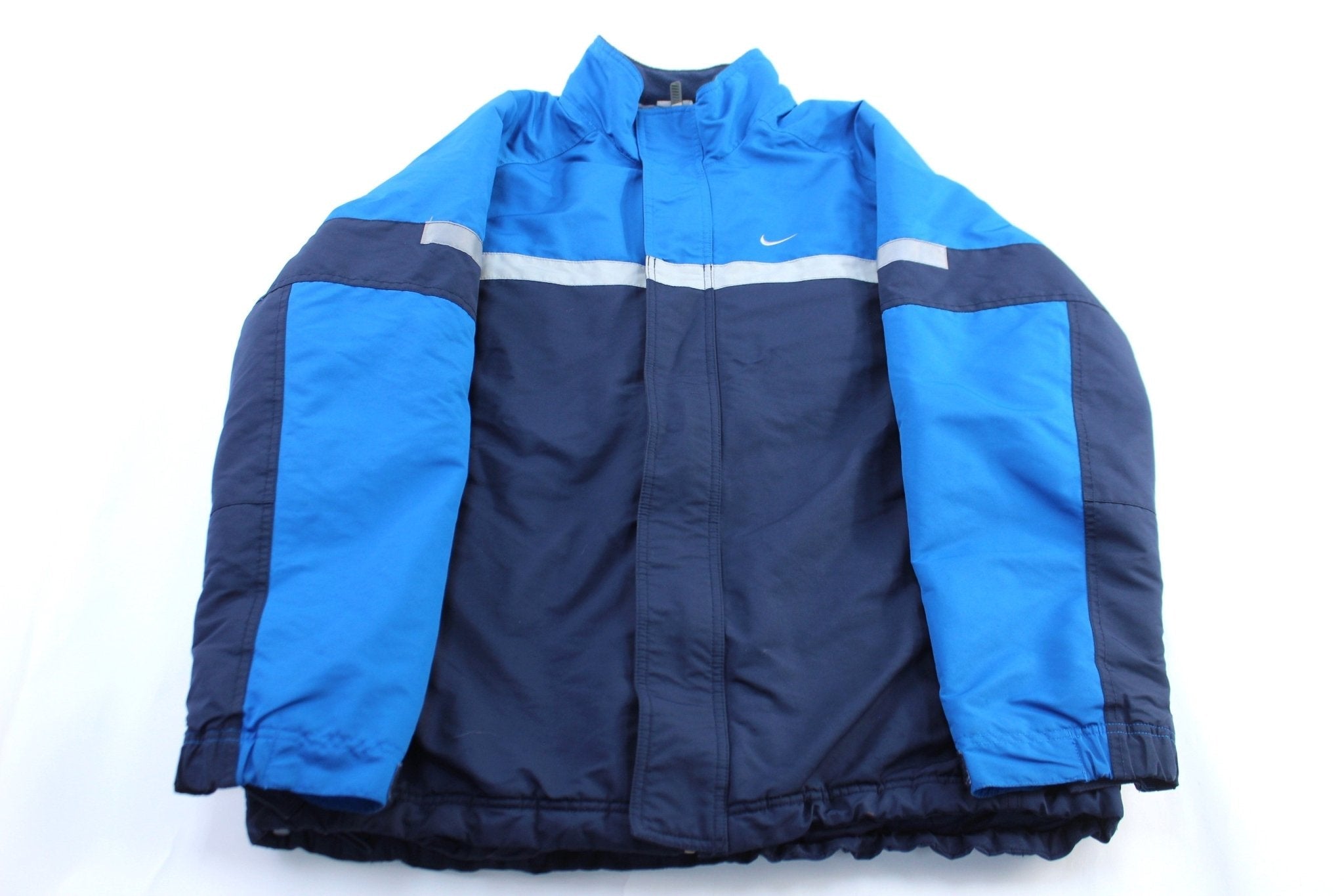 Y2K Nike Embroidered Swoosh Logo Blue & Grey Zip Up Jacket - Jacket - Thrifted Threads