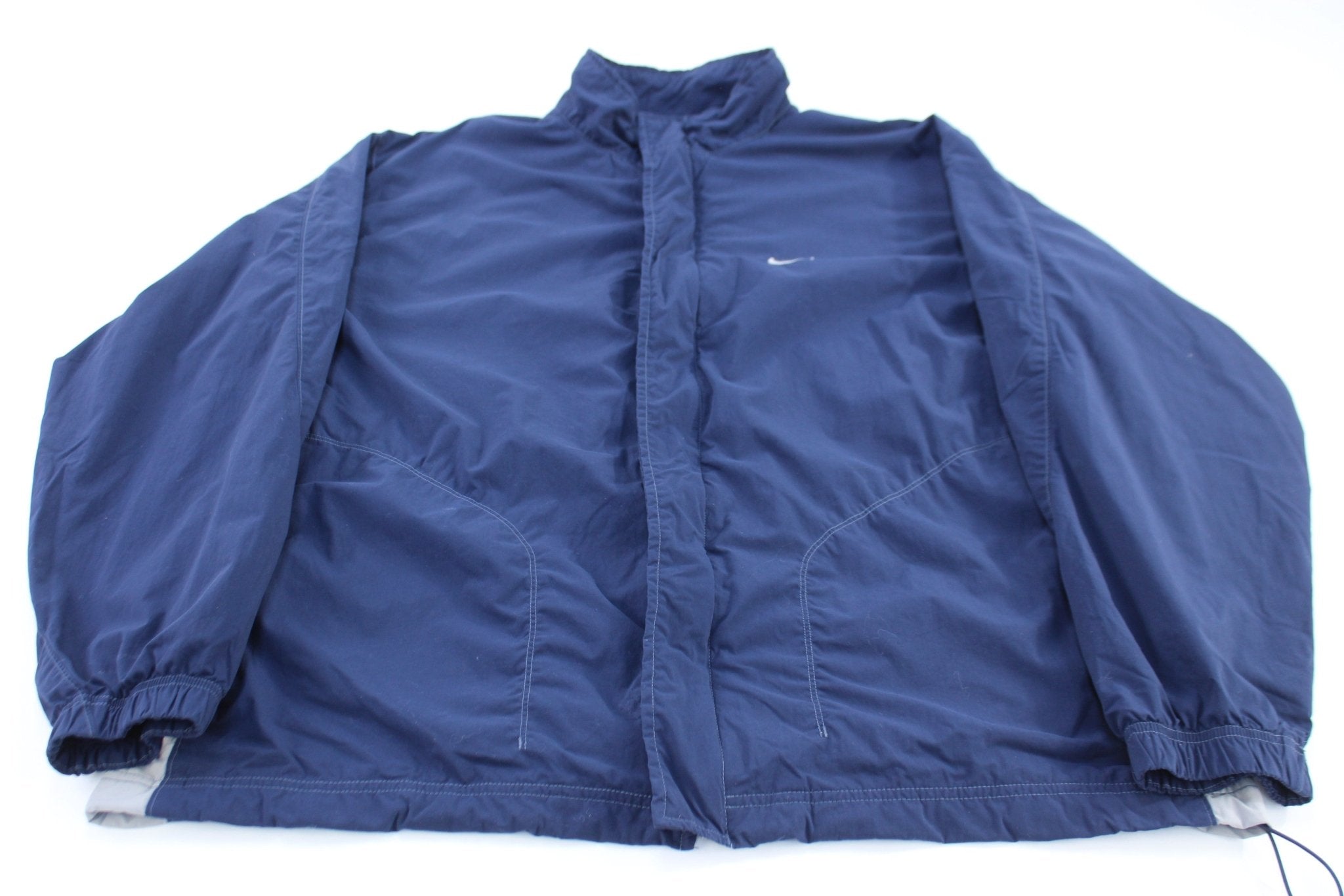 Y2K Nike Embroidered Swoosh Logo Blue Windbreaker Jacket - ThriftedThreads.com