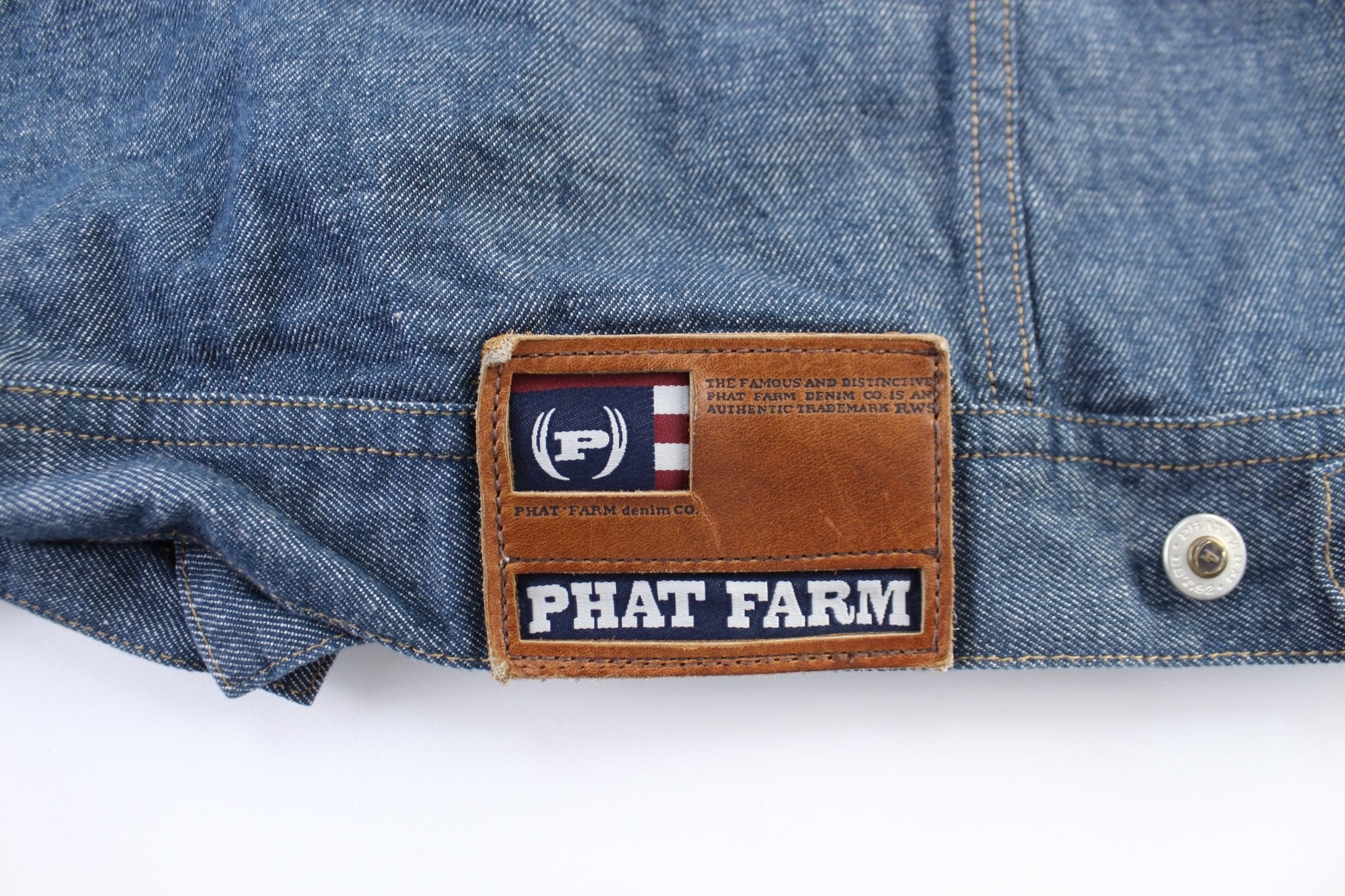 Y2K Phat Farm Embroidered Button Fly Denim Jacket - ThriftedThreads.com