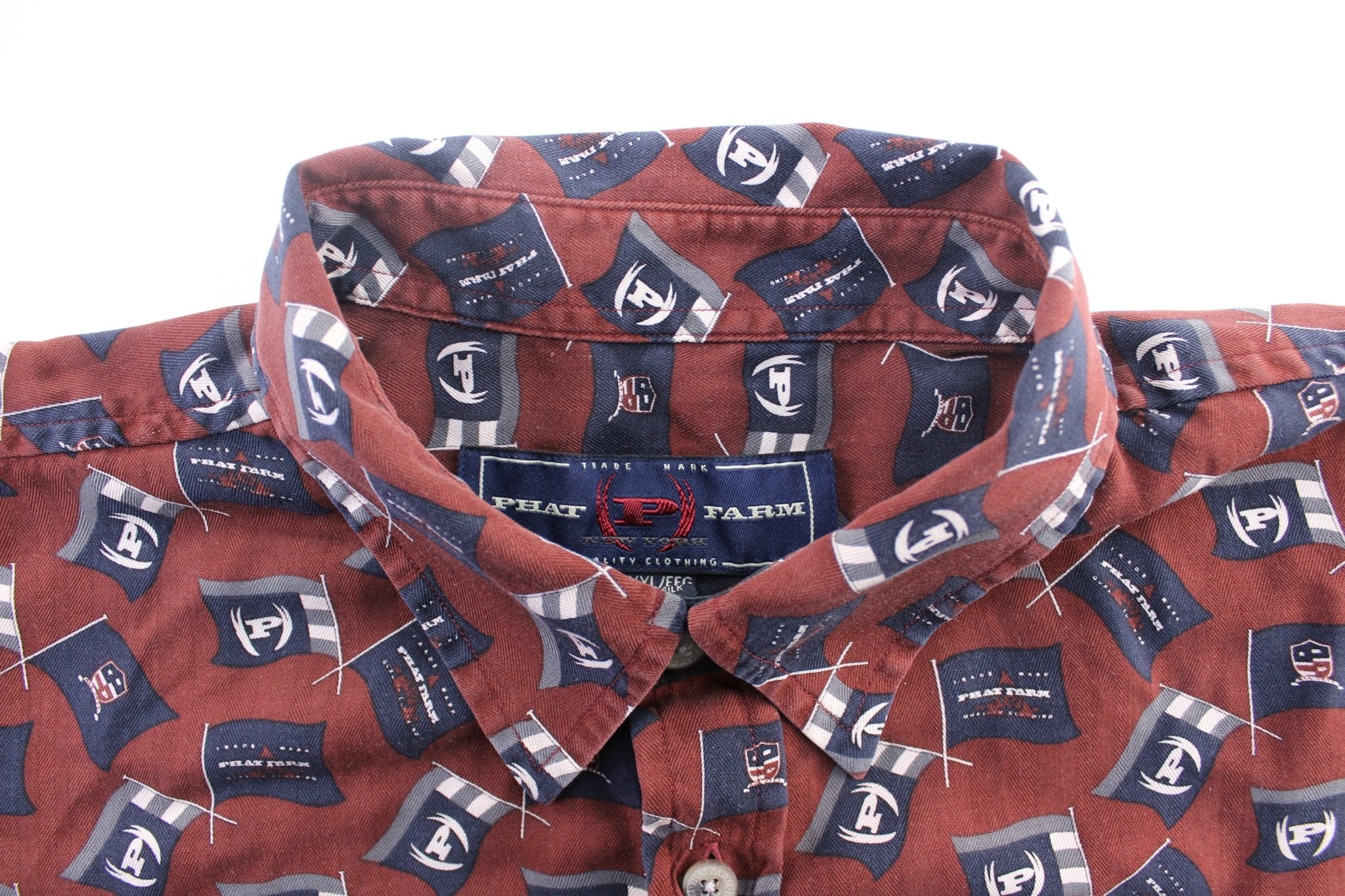 Y2K Phat Farm Flags All Over Print Button Down Shirt - ThriftedThreads.com