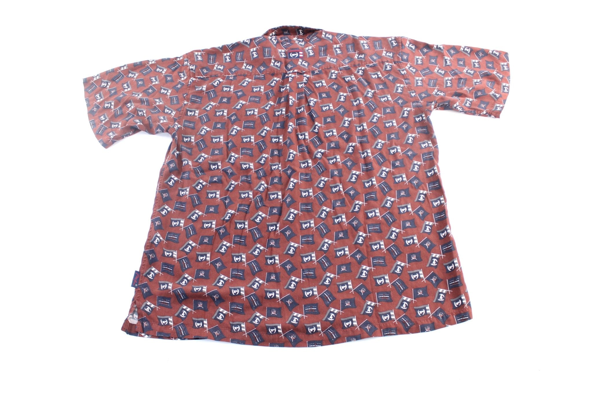 Y2K Phat Farm Flags All Over Print Button Down Shirt - ThriftedThreads.com