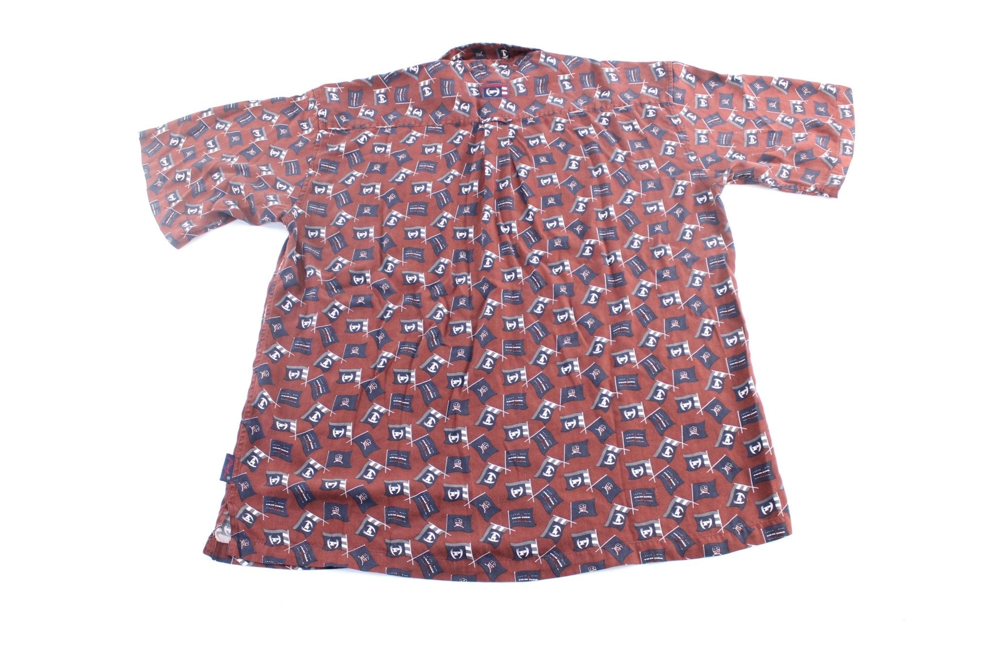 Y2K Phat Farm Flags All Over Print Button Down Shirt - ThriftedThreads.com