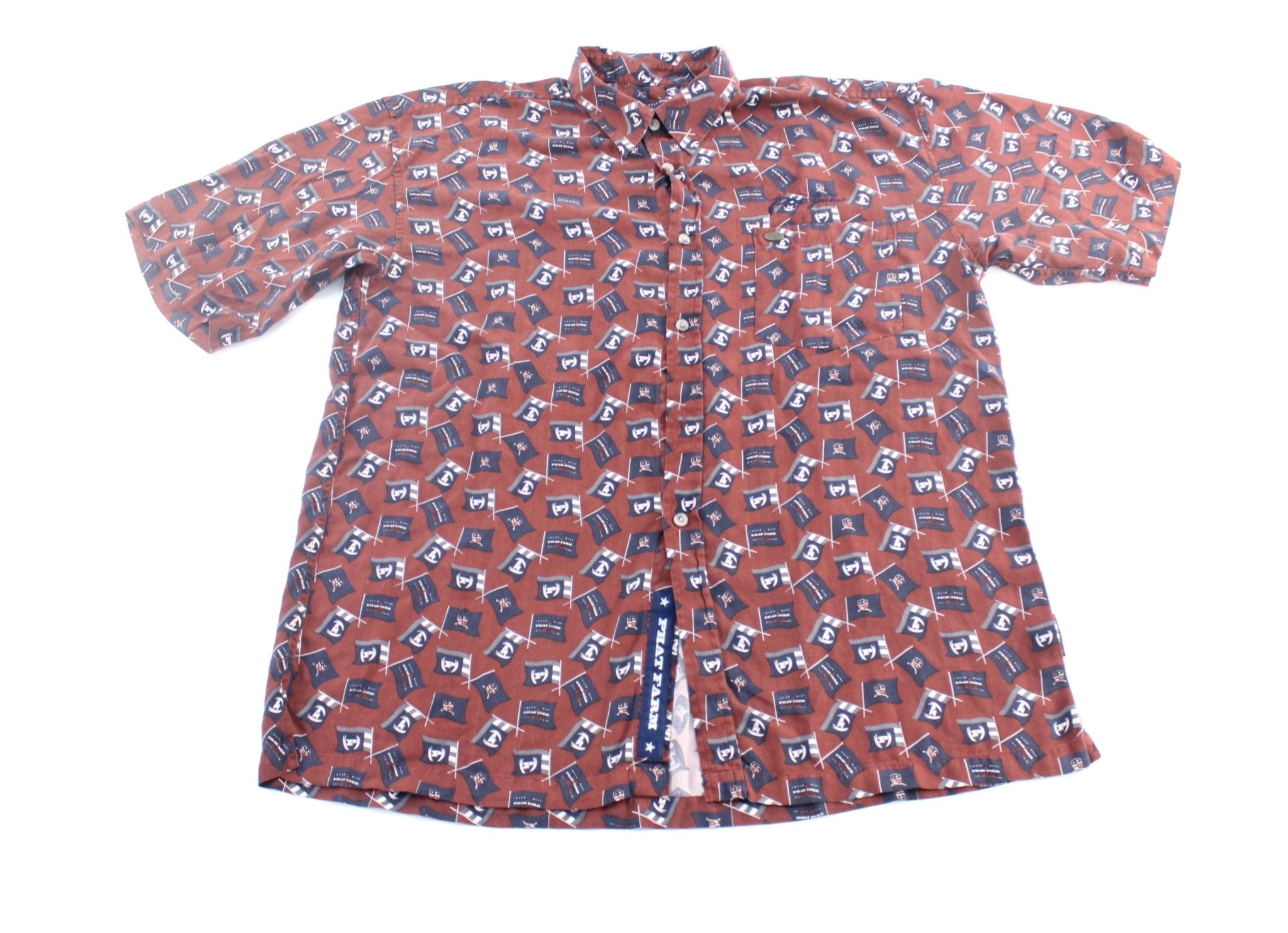 Y2K Phat Farm Flags All Over Print Button Down Shirt - ThriftedThreads.com