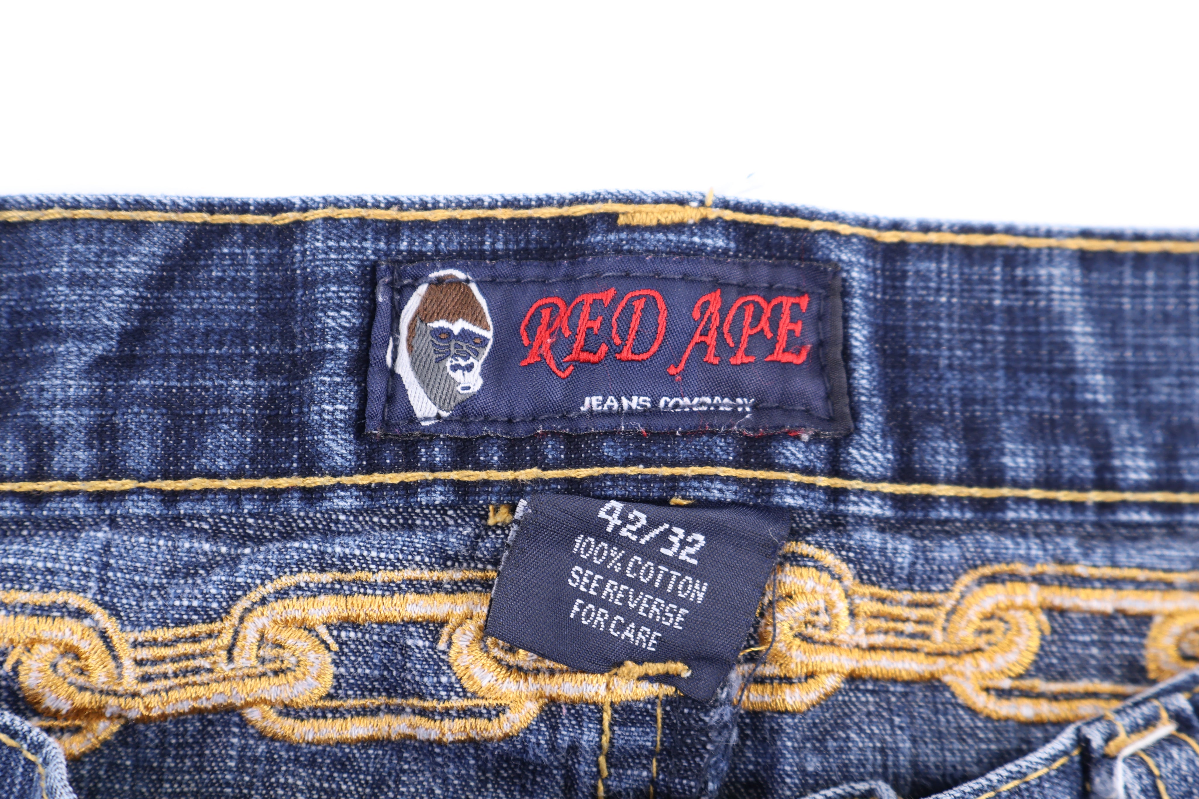 Y2K Red Ape Dark Wash Embroidered Denim Jeans - Pants - Thrifted Threads