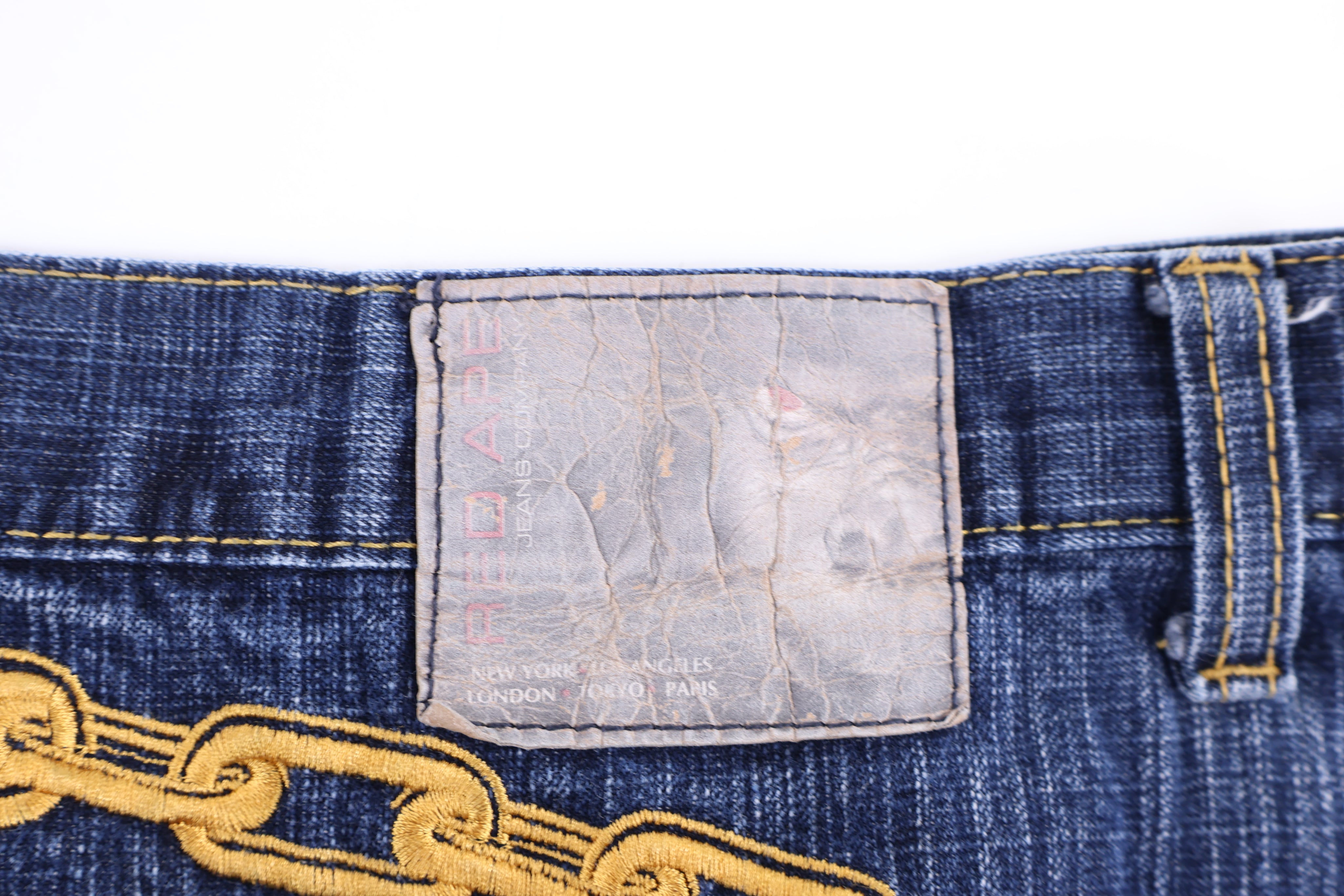 Y2K Red Ape Dark Wash Embroidered Denim Jeans - Pants - Thrifted Threads