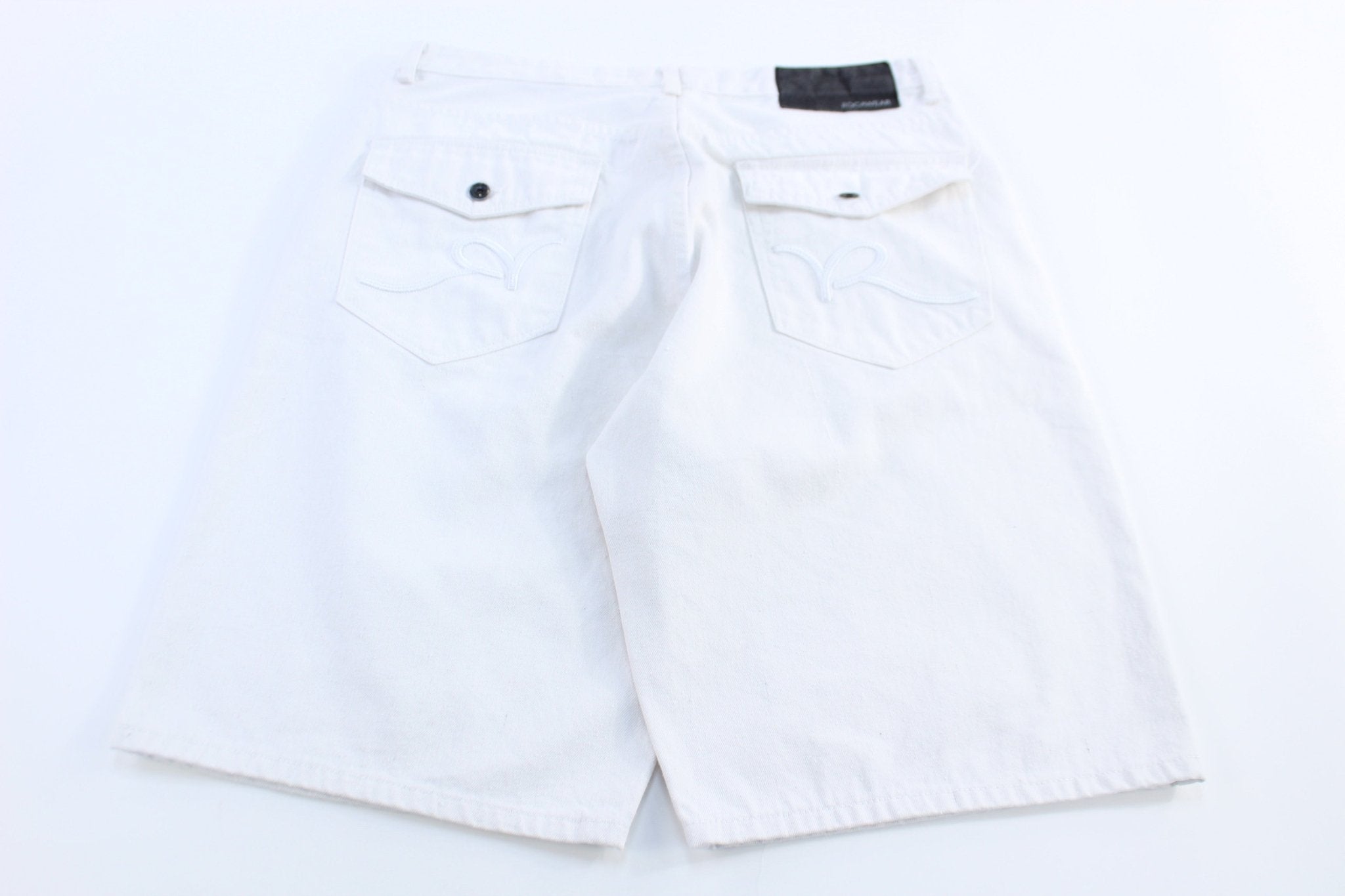 Y2K Rocawear Embroidered White Denim Shorts - Pants/Shorts - Thrifted Threads