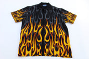 Y2K Sapphire Lounge Flames Graphic Button Down - Button Ups/Downs - Thrifted Threads