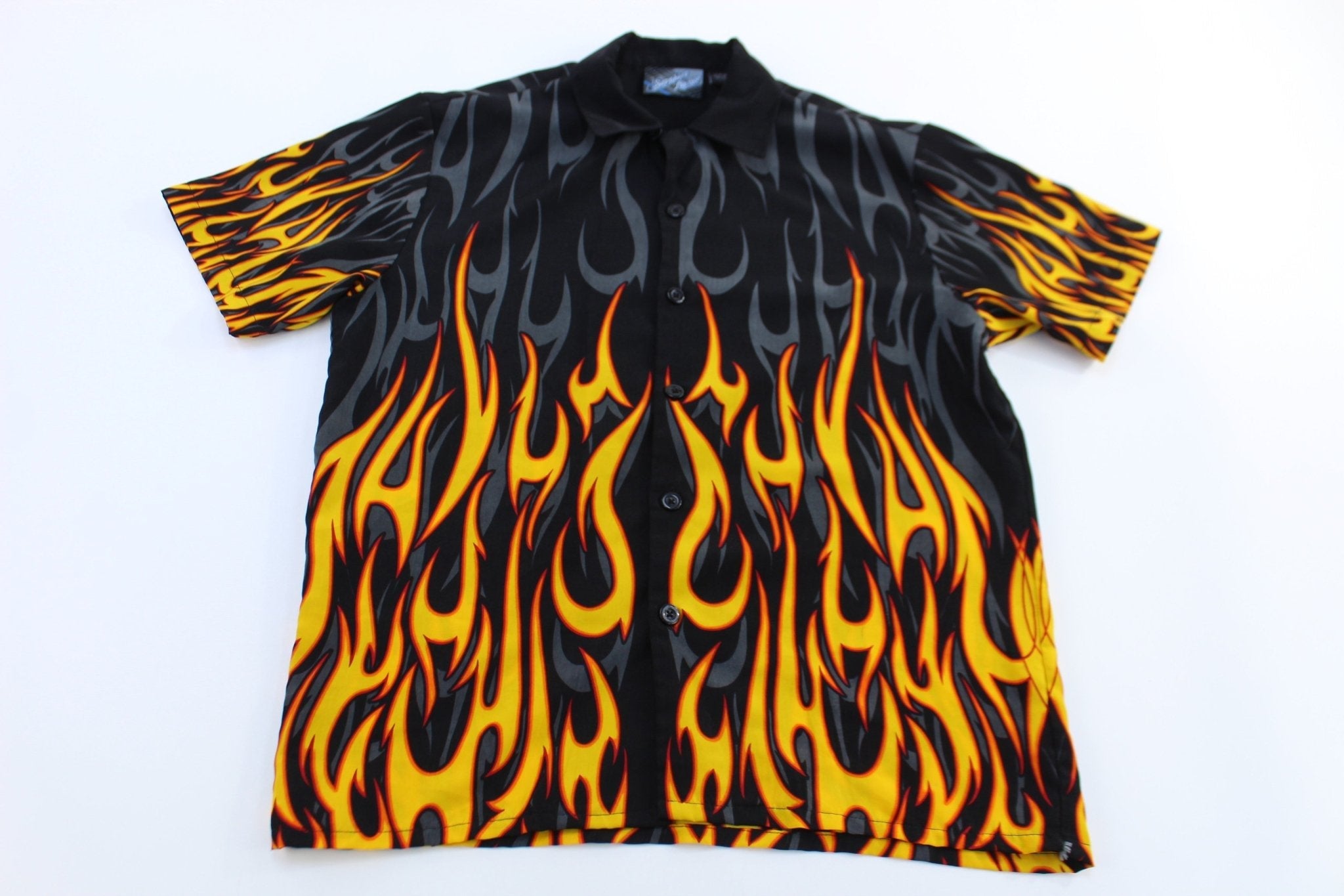Y2K Sapphire Lounge Flames Graphic Button Down - Button Ups/Downs - Thrifted Threads