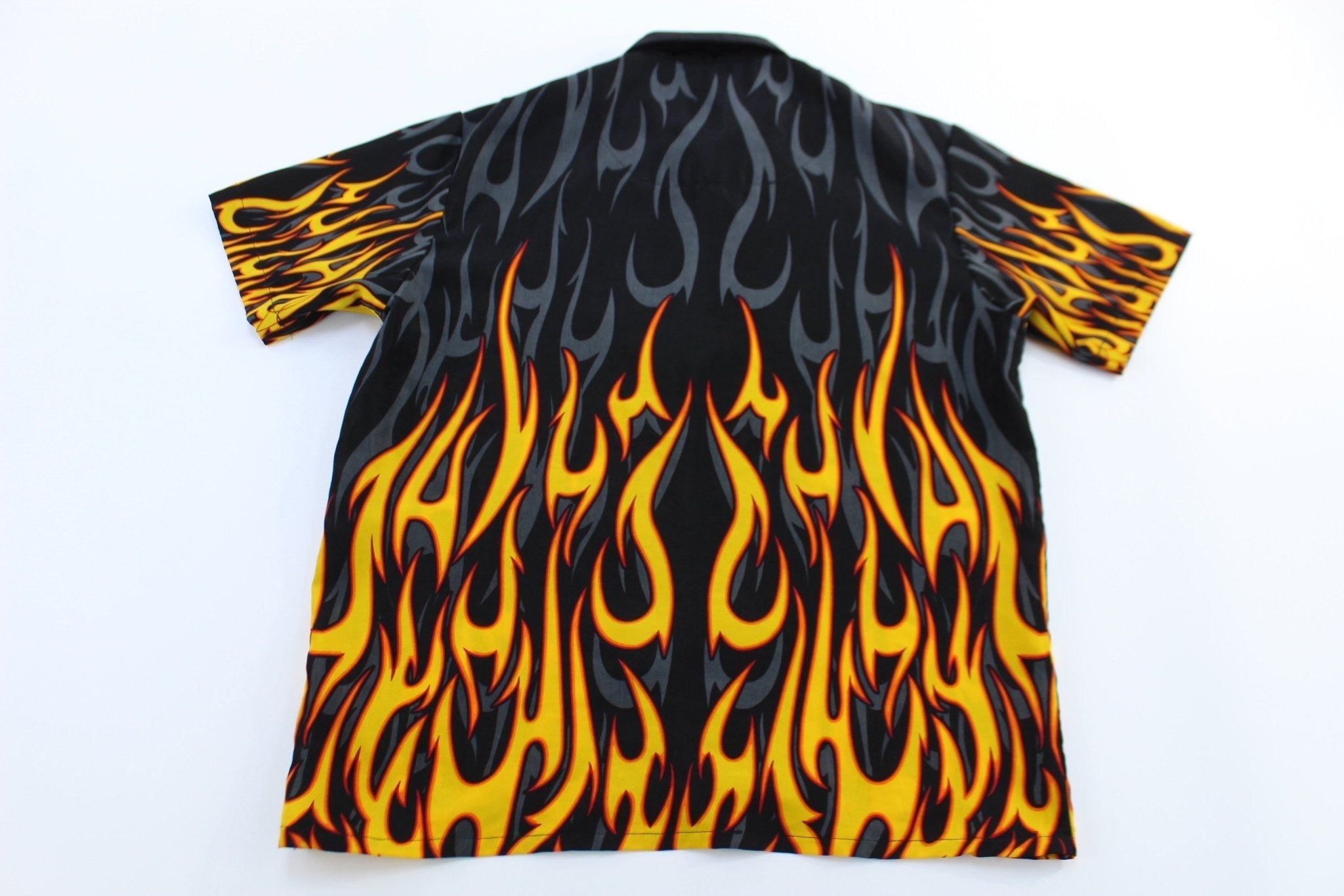 Y2K Sapphire Lounge Flames Graphic Button Down - Button Ups/Downs - Thrifted Threads