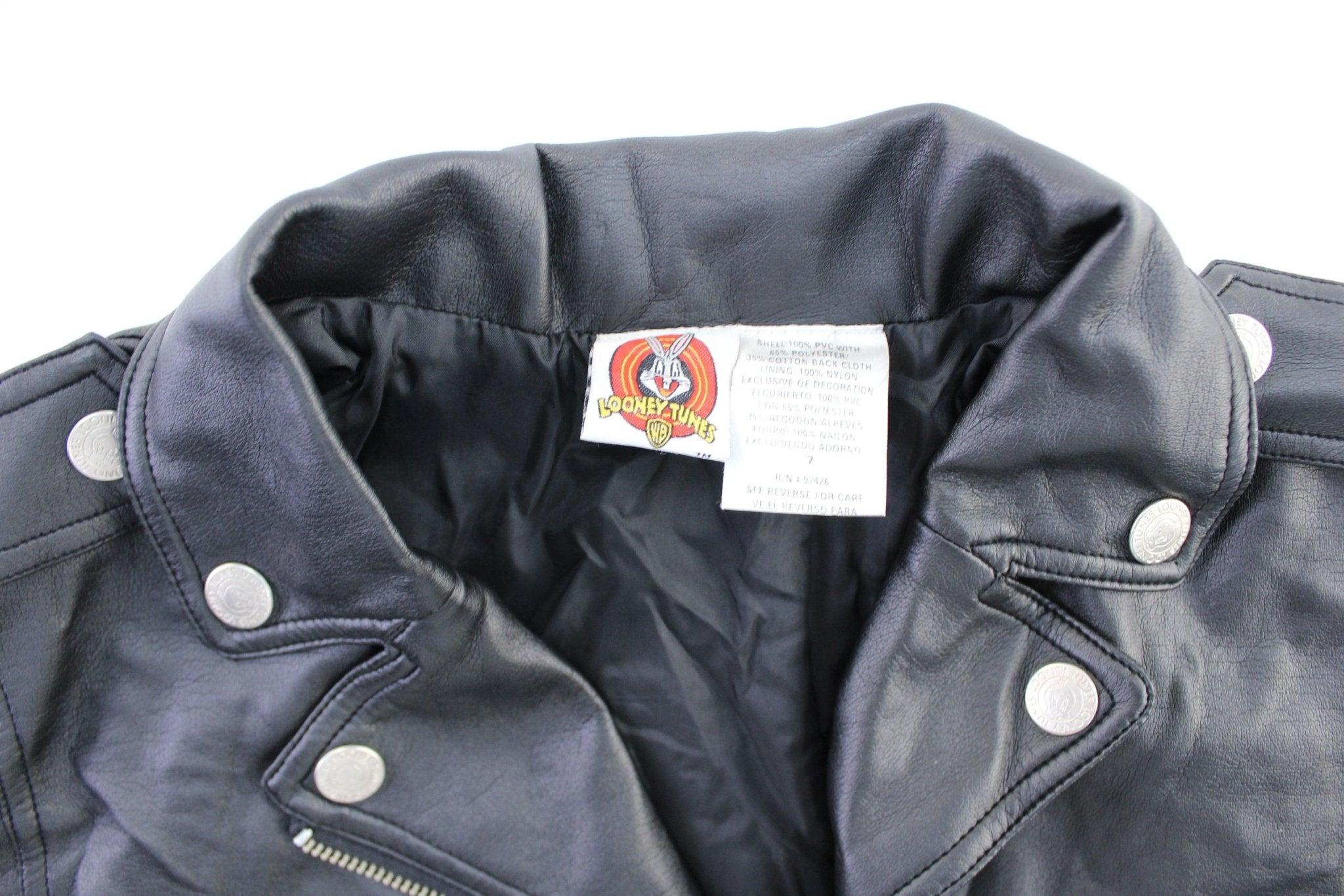 Youth 1997 Tweety Embroidered Black Biker Jacket - Jacket - Thrifted Threads
