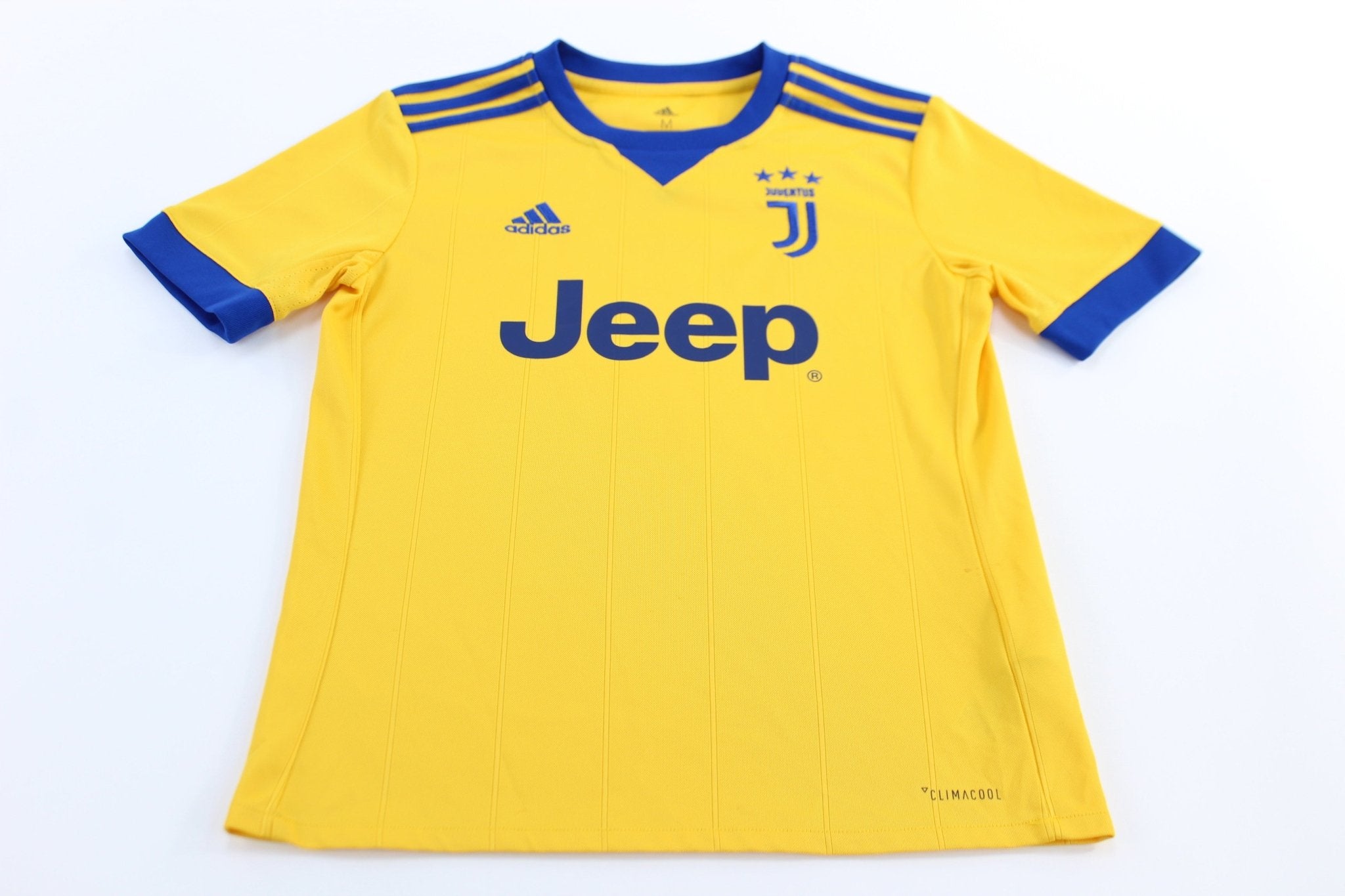 Youth Adidas Embroidered Logo Juuventus Blue & Yellow Striped Soccer Jersey - ThriftedThreads.com