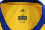 Youth Adidas Embroidered Logo Juuventus Blue & Yellow Striped Soccer Jersey - ThriftedThreads.com