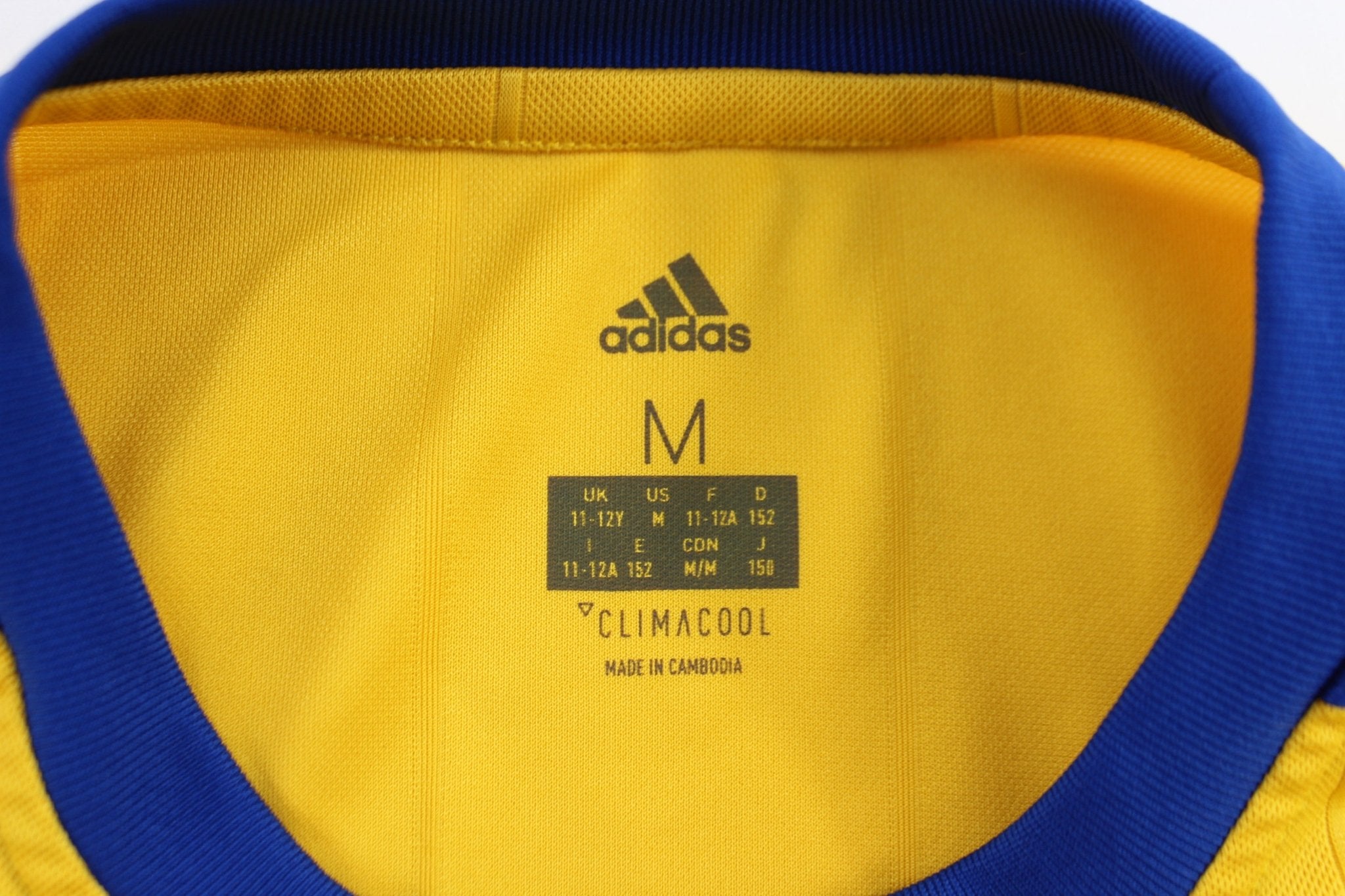 Youth Adidas Embroidered Logo Juuventus Blue & Yellow Striped Soccer Jersey - ThriftedThreads.com