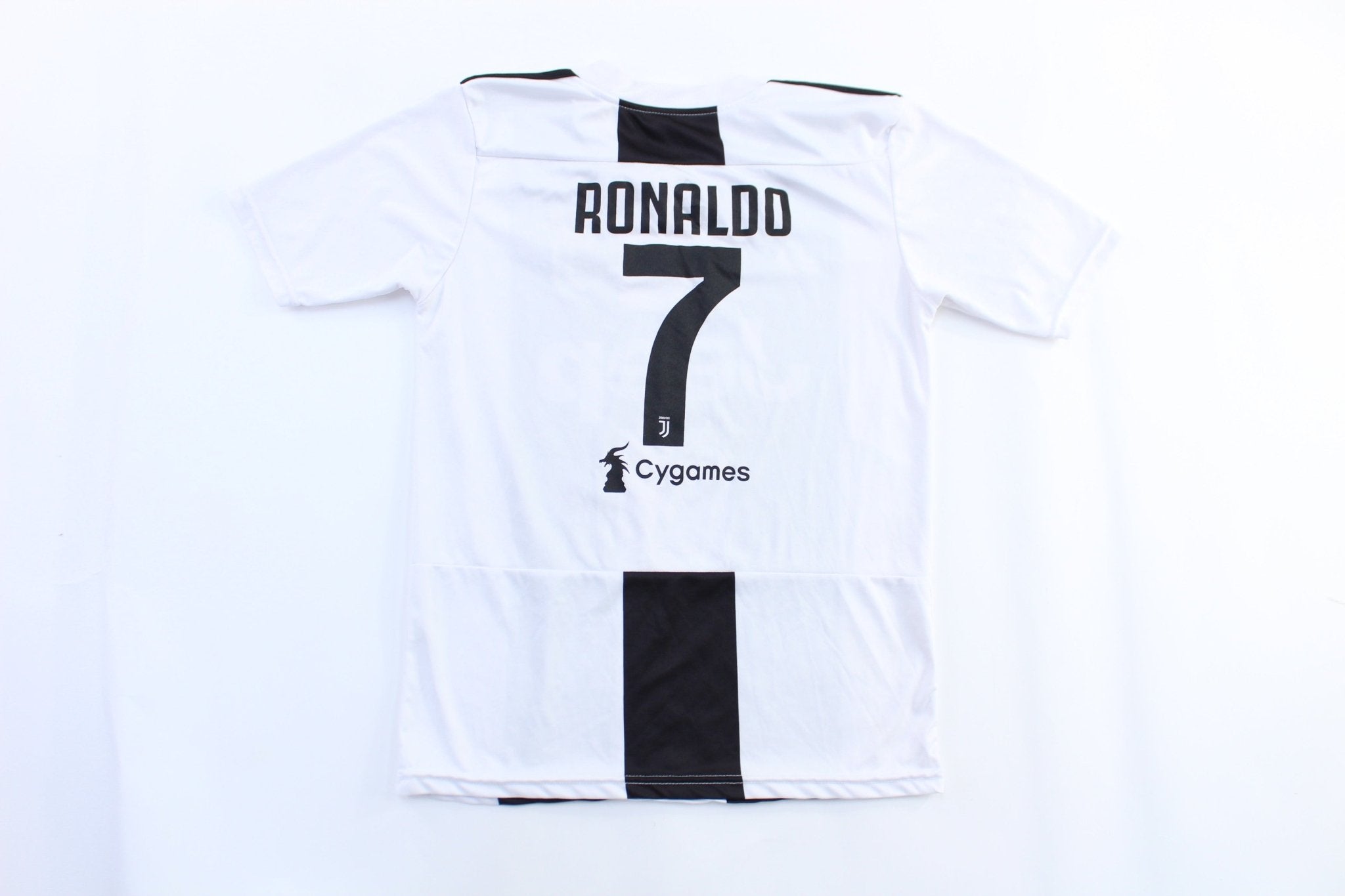 Youth Adidas Embroidered Logo Juventus Cristiano Ronaldo Soccer Striped Jersey - ThriftedThreads.com