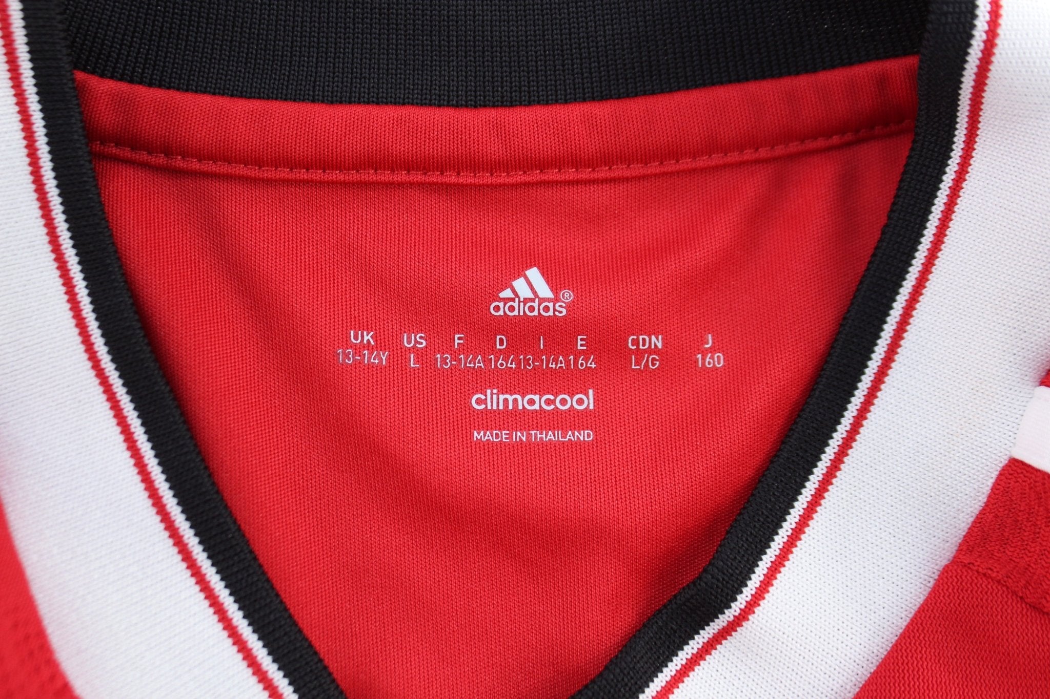 Youth Adidas Embroidered Logo Manchester United Striped Soccer Jersey - ThriftedThreads.com