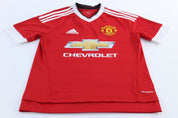 Youth Adidas Embroidered Logo Manchester United Striped Soccer Jersey - ThriftedThreads.com