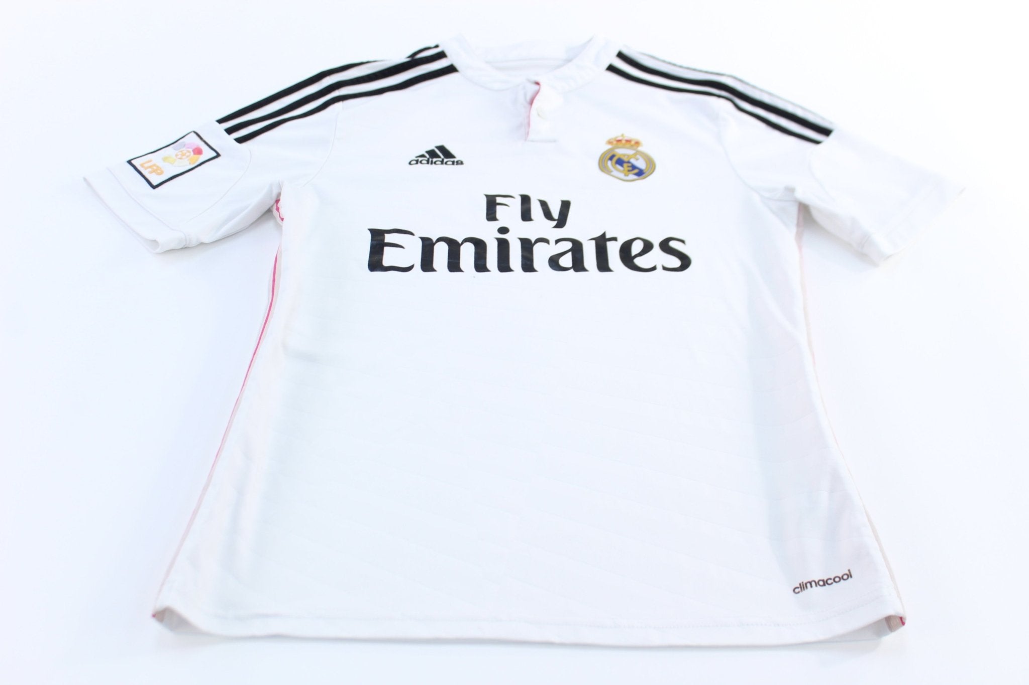 Youth Adidas Embroidered Logo Real Madrid Striped Soccer Jersey - ThriftedThreads.com