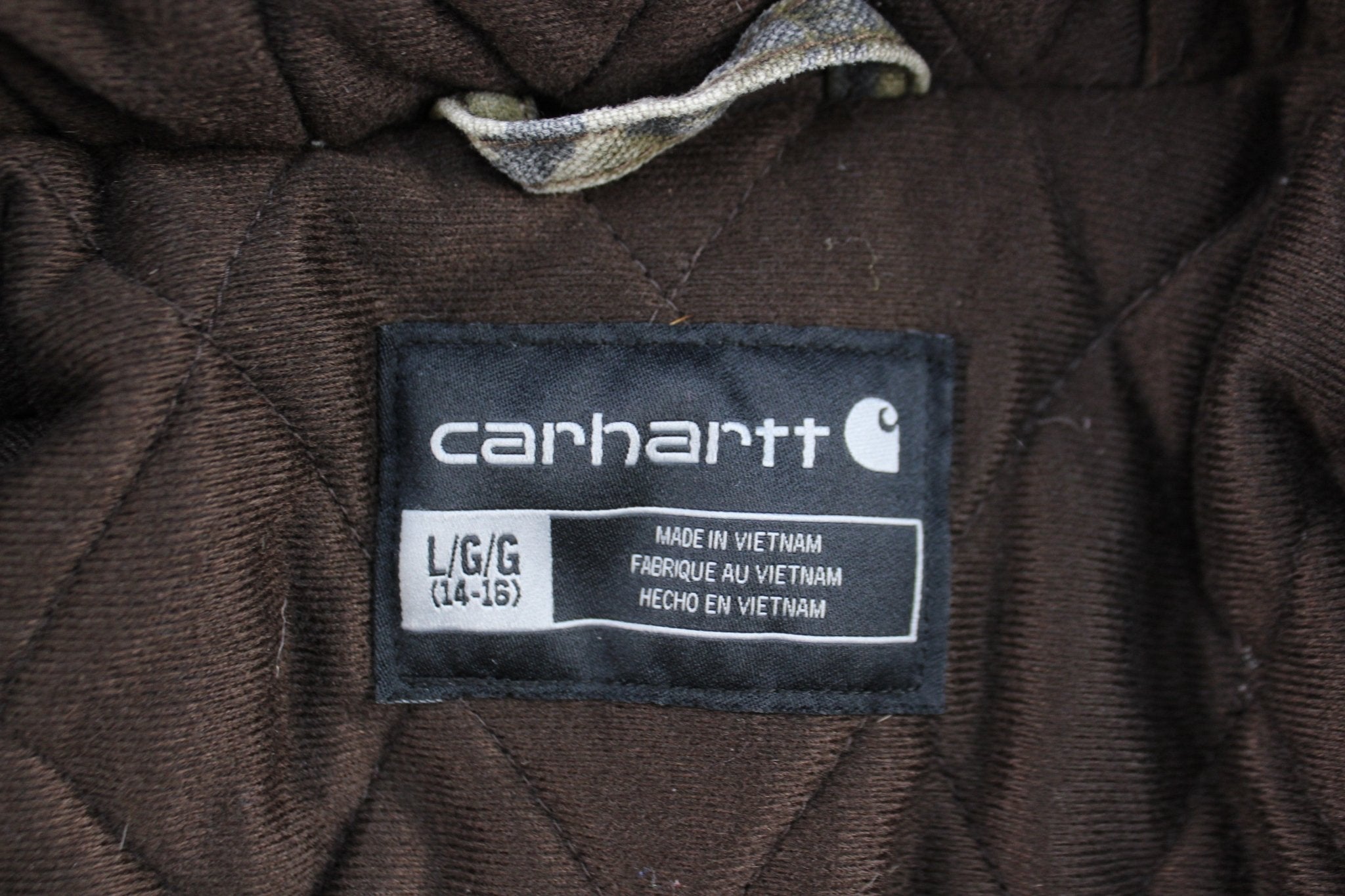 Youth Carhartt Logo Patch Bottomland Camo Hooded Jacket - ThriftedThreads.com