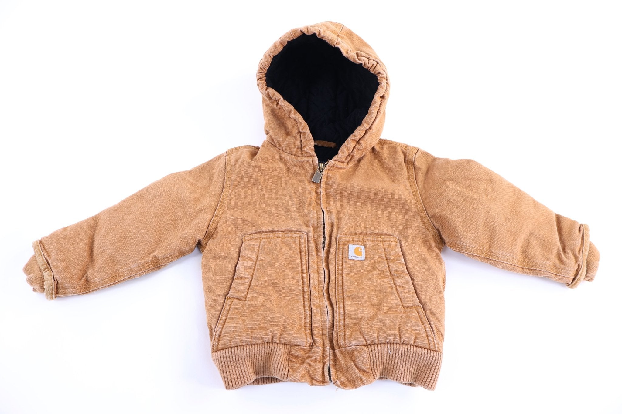 Youth Carhartt Logo Patch Tan Full Zip Jacket - Jacket - Thrifted Threads