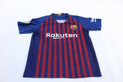 Youth FC Barcelona Embroidered Patch Striped Soccer Jersey - ThriftedThreads.com