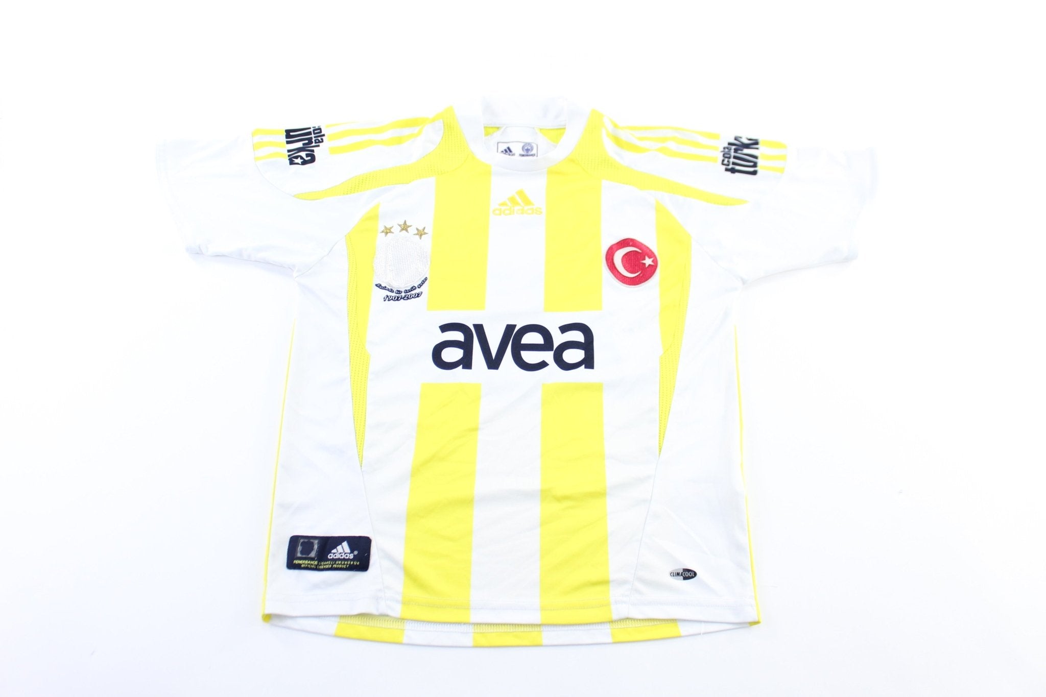 Youth Fenerbahce White & Yellow Striped Soccer Jersey - ThriftedThreads.com