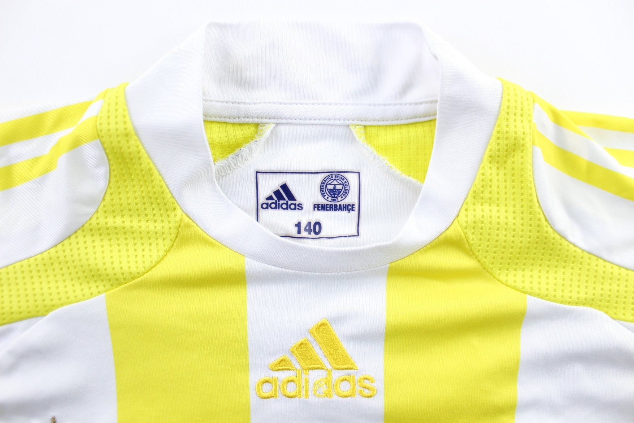 Youth Fenerbahce White & Yellow Striped Soccer Jersey - ThriftedThreads.com