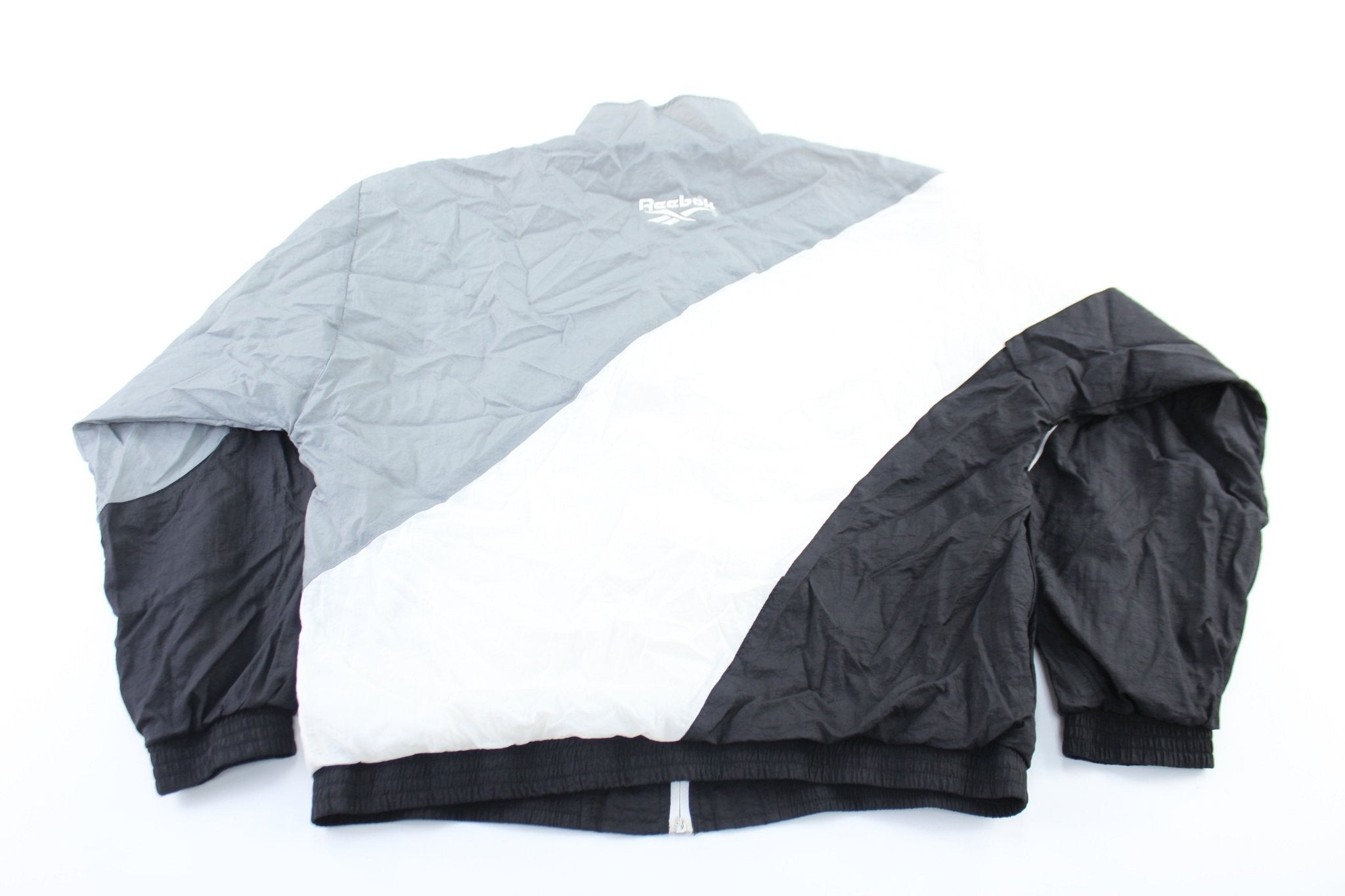 Youth Reebok Embroidered Logo Black, White, & Grey Zip Up Jacket - Jackets - Thrifted Threads