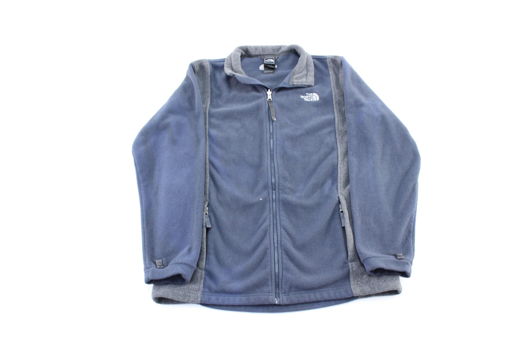 Youth The North Face Embroidered Logo Blue & Grey Zip Up Jacket - ThriftedThreads.com