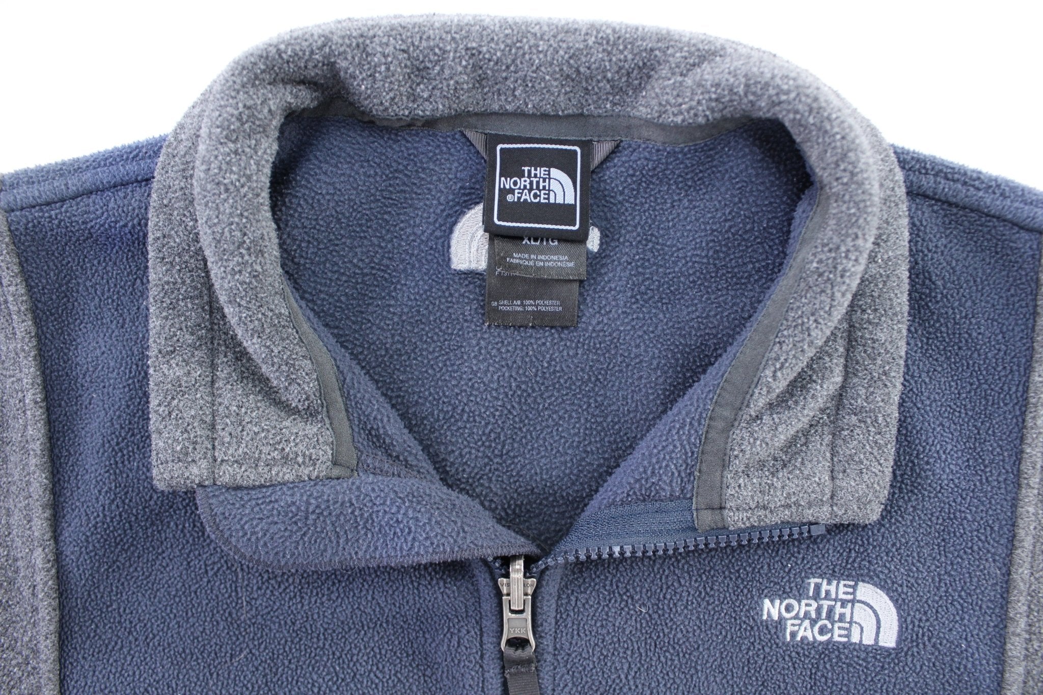Youth The North Face Embroidered Logo Blue & Grey Zip Up Jacket - ThriftedThreads.com