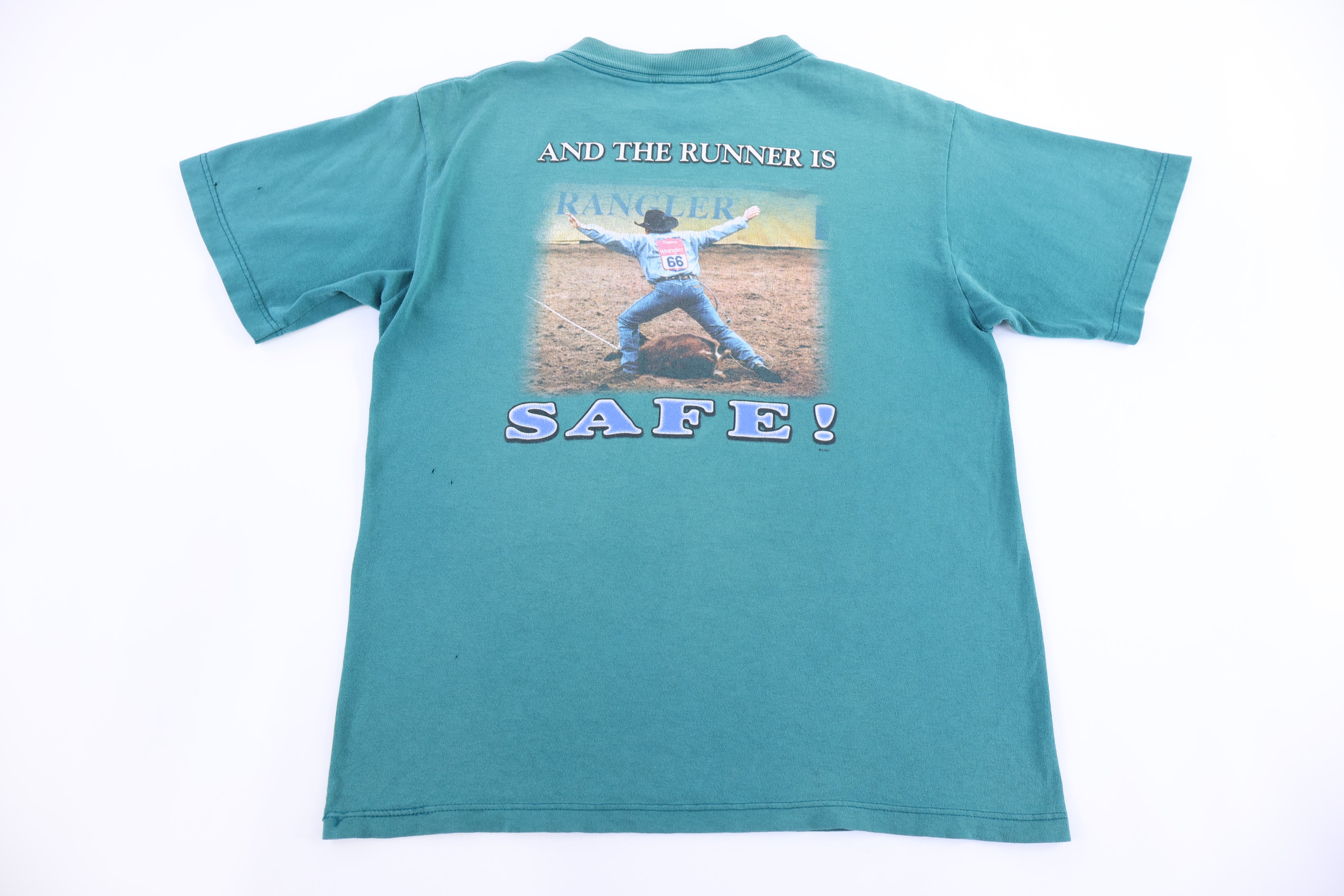 Youth Wrangler And The Runner Is Safe T-shirt - Shirts & Tops - Thrifted Threads