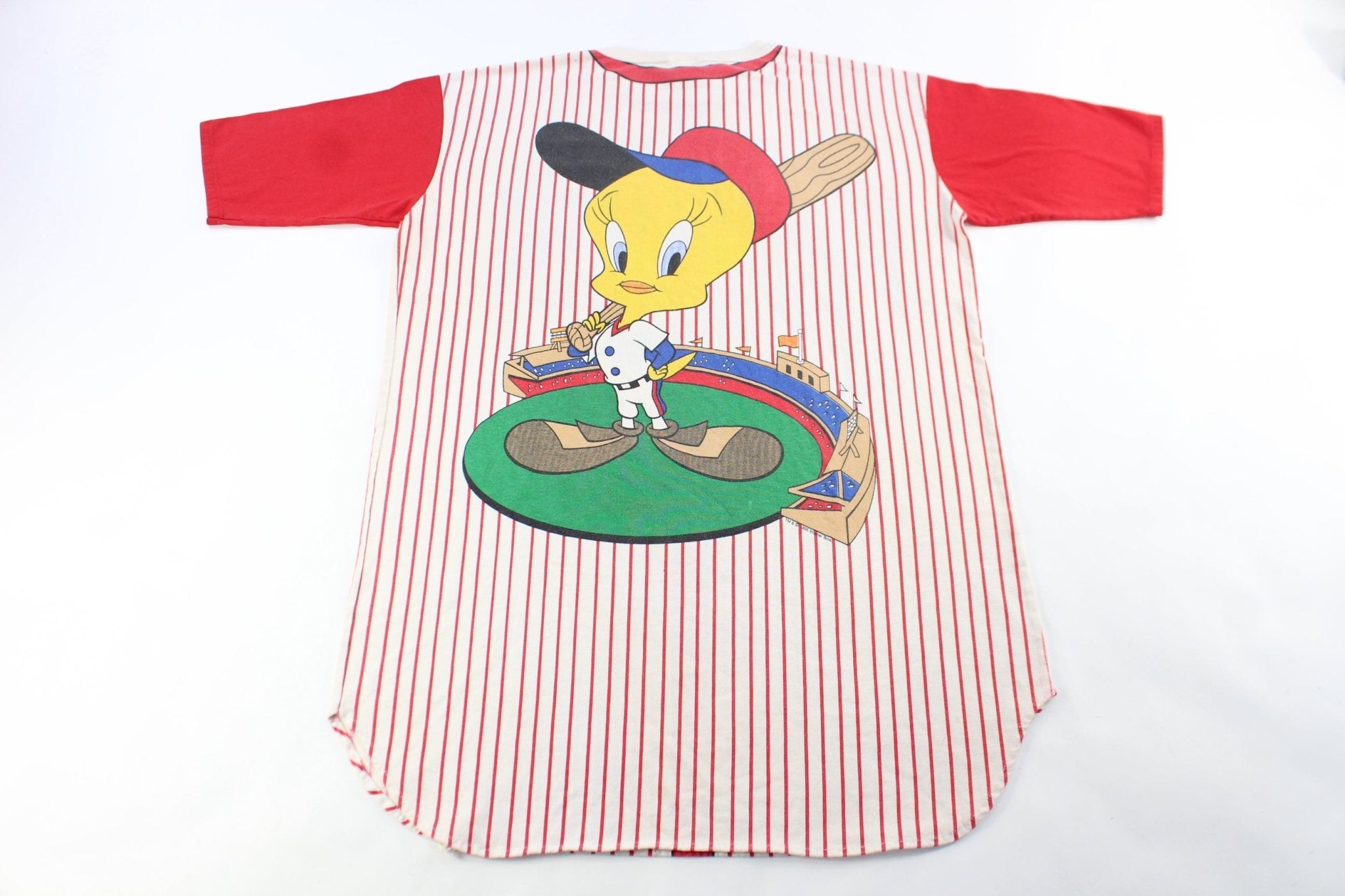 1993 Looney Tunes Striped League Baseball T-Shirt - ThriftedThreads.com