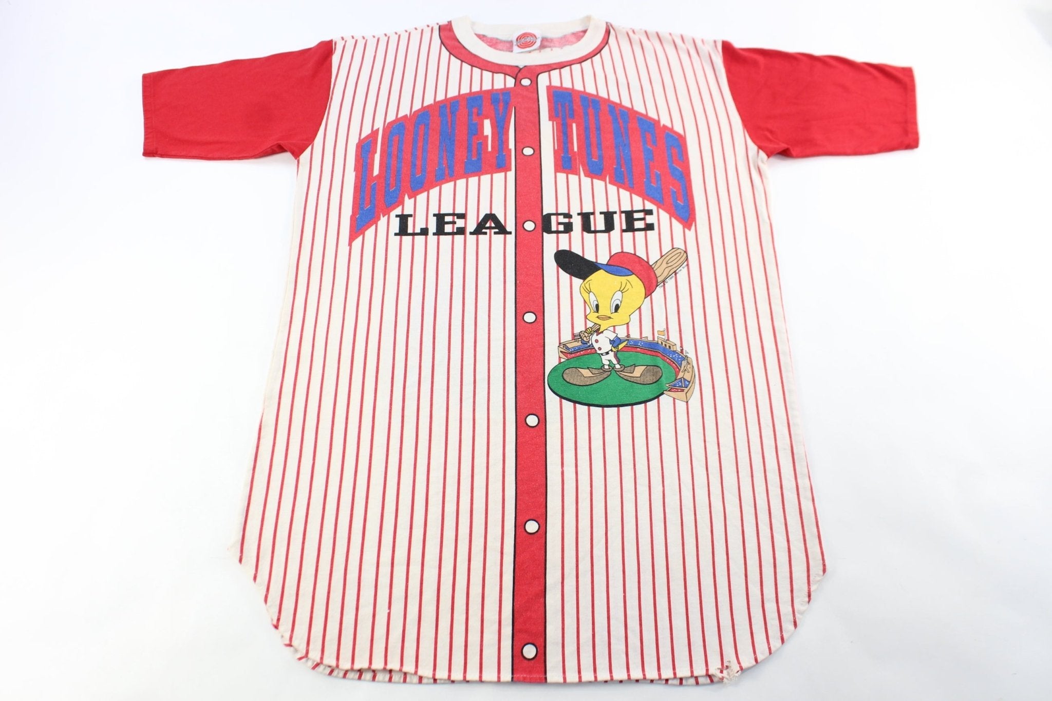 1993 Looney Tunes Striped League Baseball T-Shirt - ThriftedThreads.com