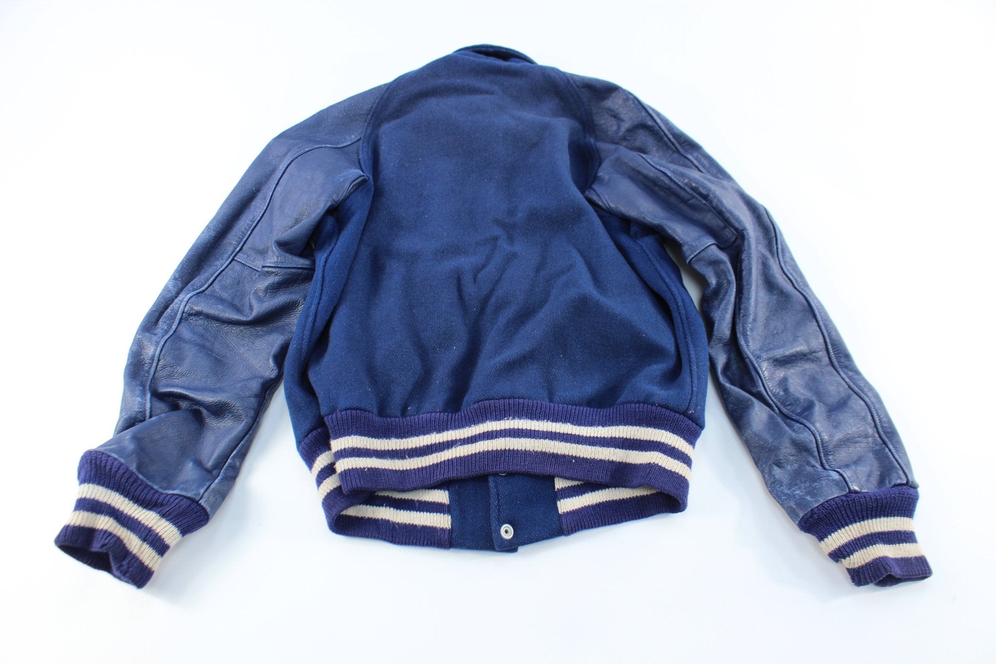 50's Gamemaster Sportswear White & Blue Varsity Jacket - ThriftedThreads.com