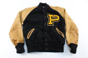 70's Black & Gold Varsity Jacket - ThriftedThreads.com