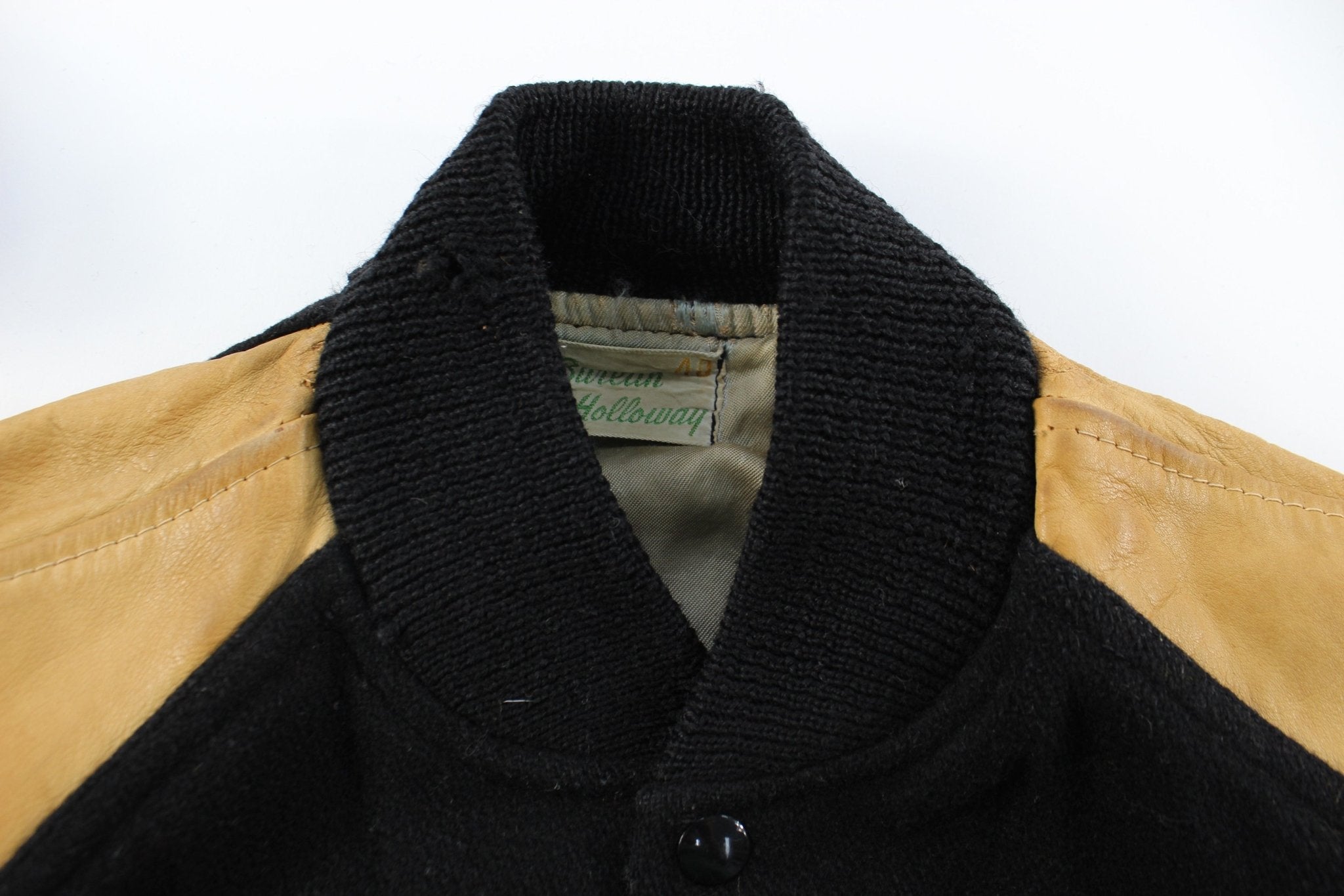 70's Black & Gold Varsity Jacket - ThriftedThreads.com
