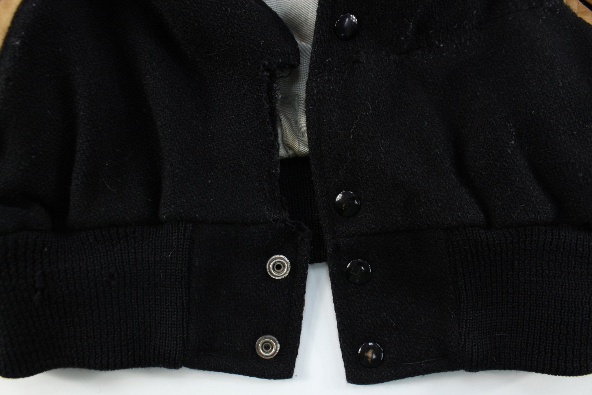 70's Black & Gold Varsity Jacket - ThriftedThreads.com